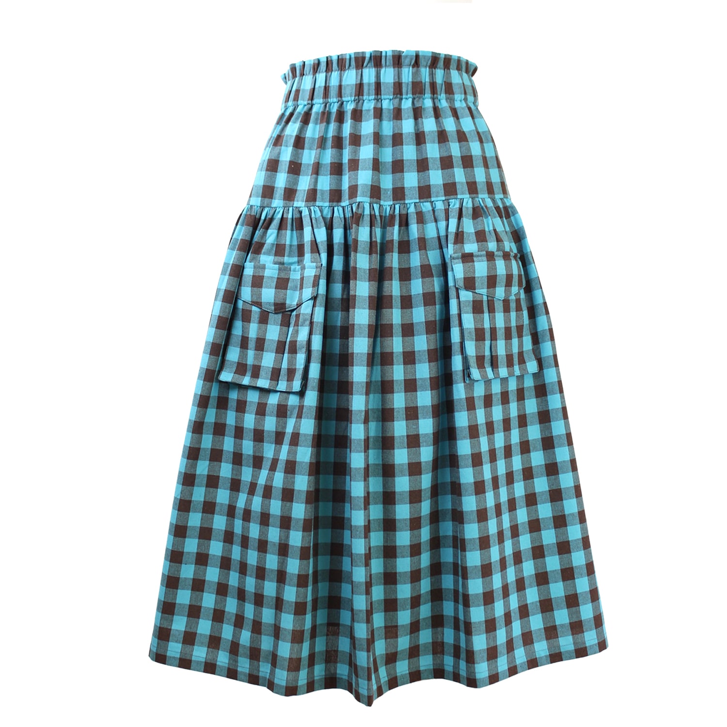 Women’s Brown / Green Brown & Turquoise Gingham Linen Cargo Skirt Small Zenzee