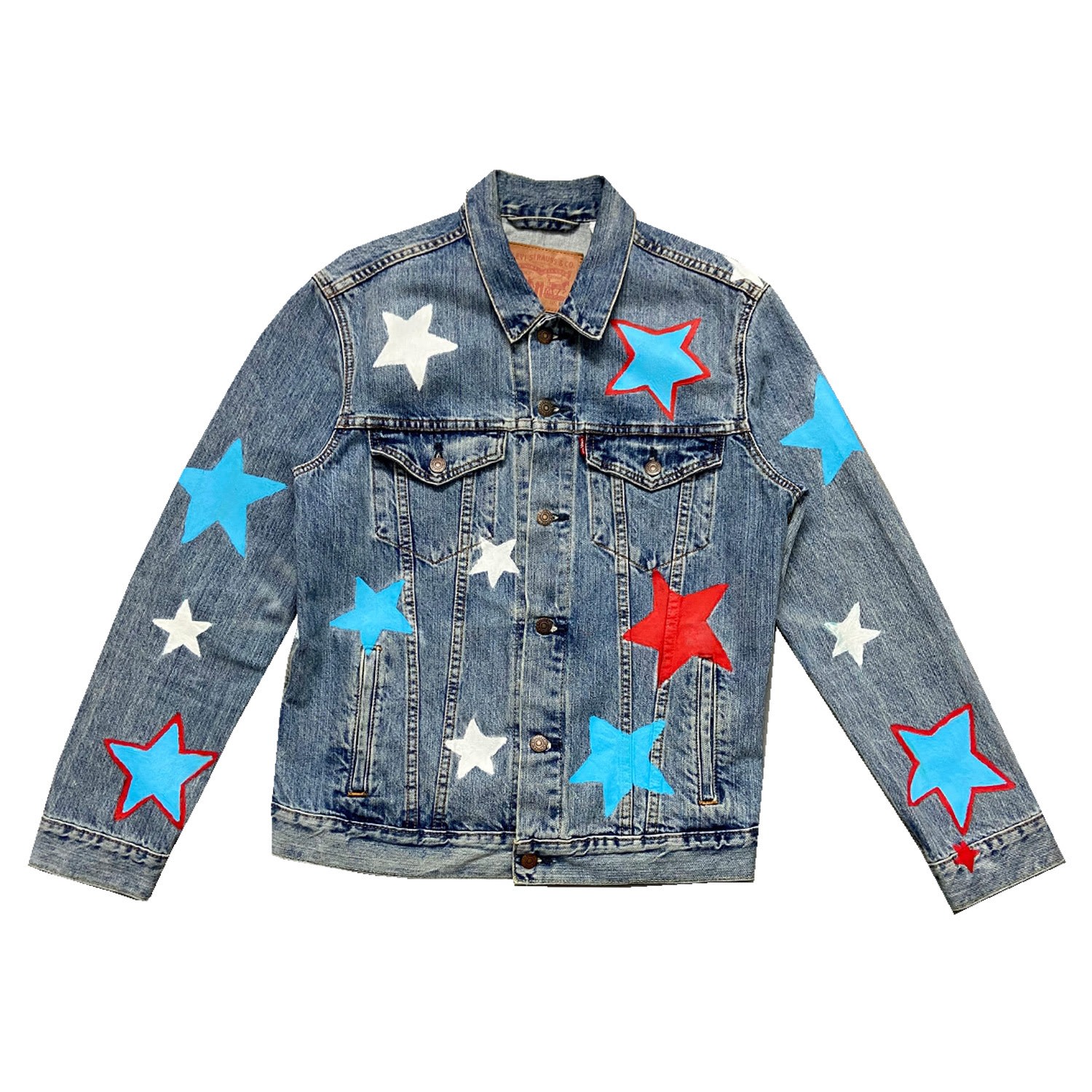 Women’s Blue Star Hand Painted Levis Denim Jacket Extra Small Quillattire