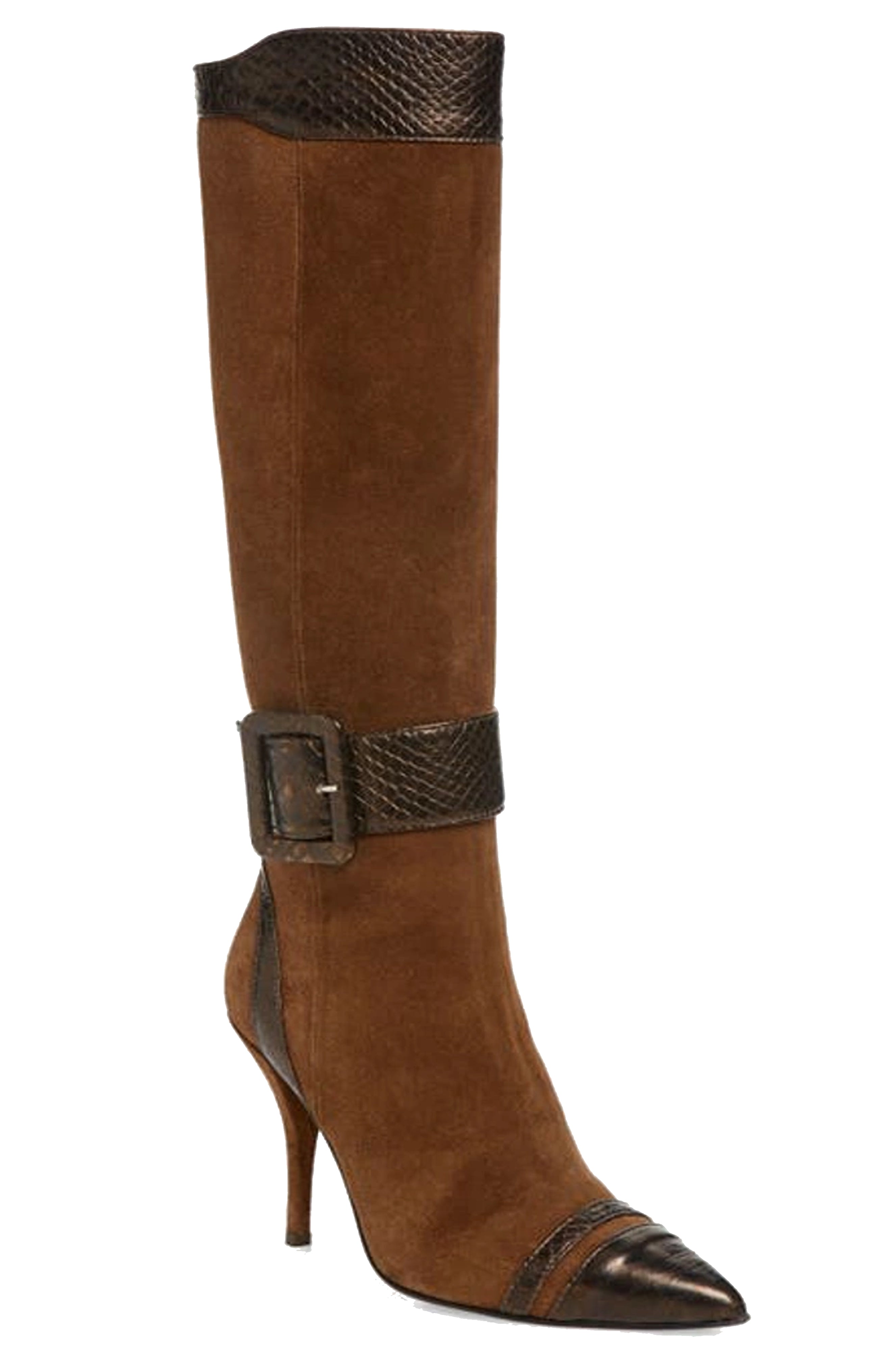 Beautiisoles By Robyn Shreiber Made In Italy Women's Alexis Brown Suede Boot Knee High Comfortable With Dressy Stiletto In Brown