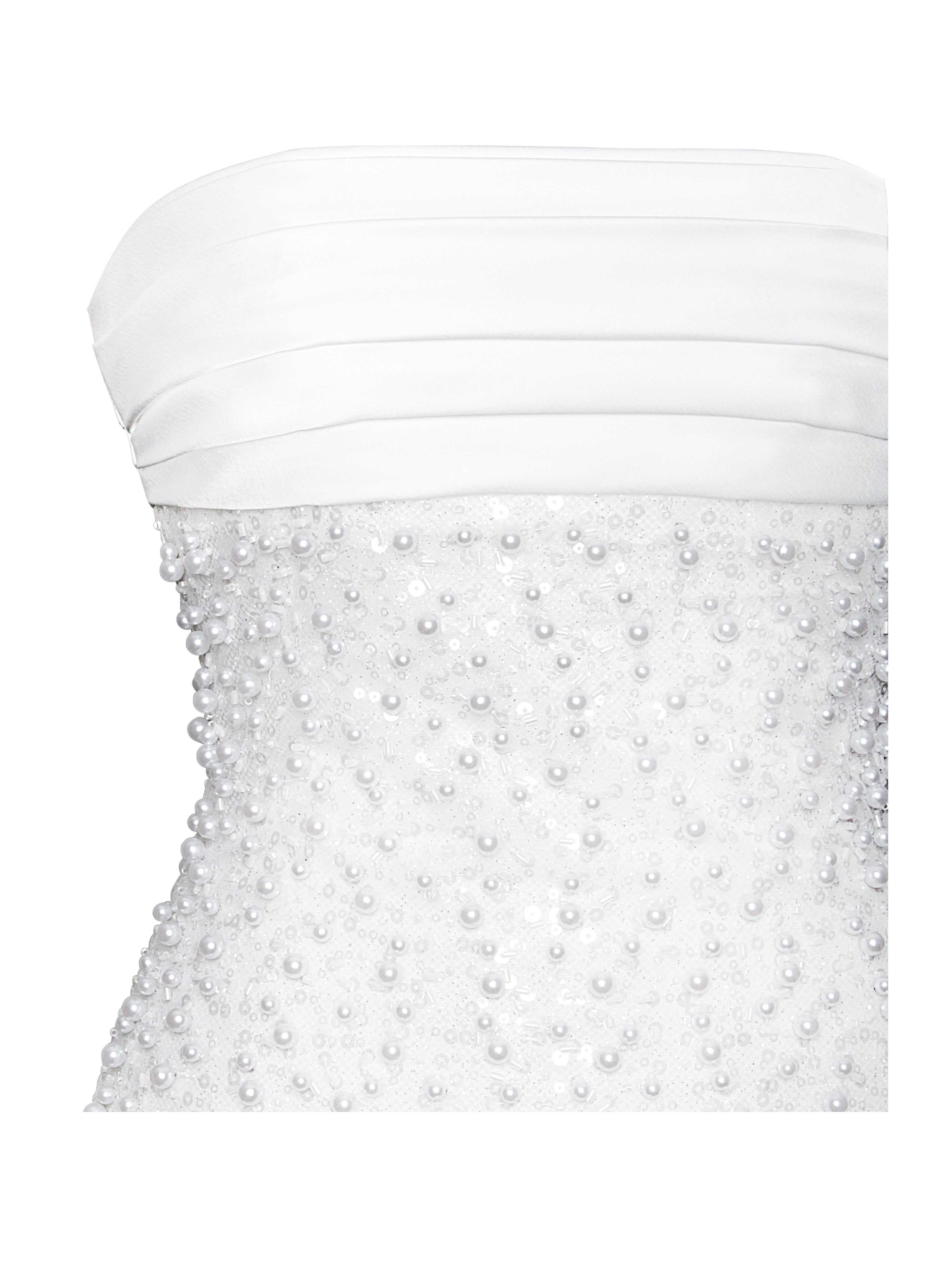 Lainey White Satin Sequin Pearls Beaded Maxi Dress | Miss Circle New York |  Wolf & Badger