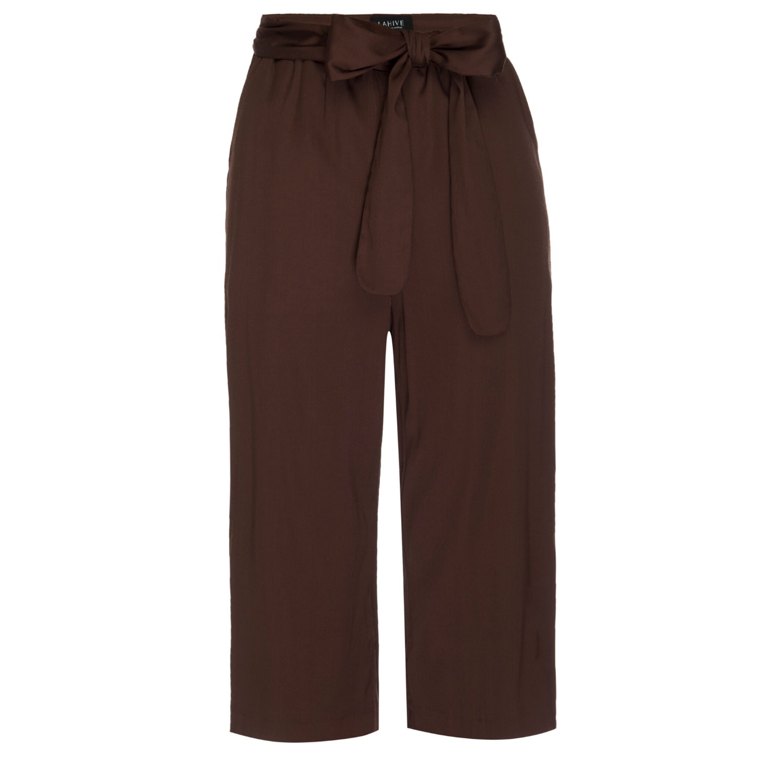 Lahive Women's Brown Lazzaro Cropped Palazzo Pant With Self Belt