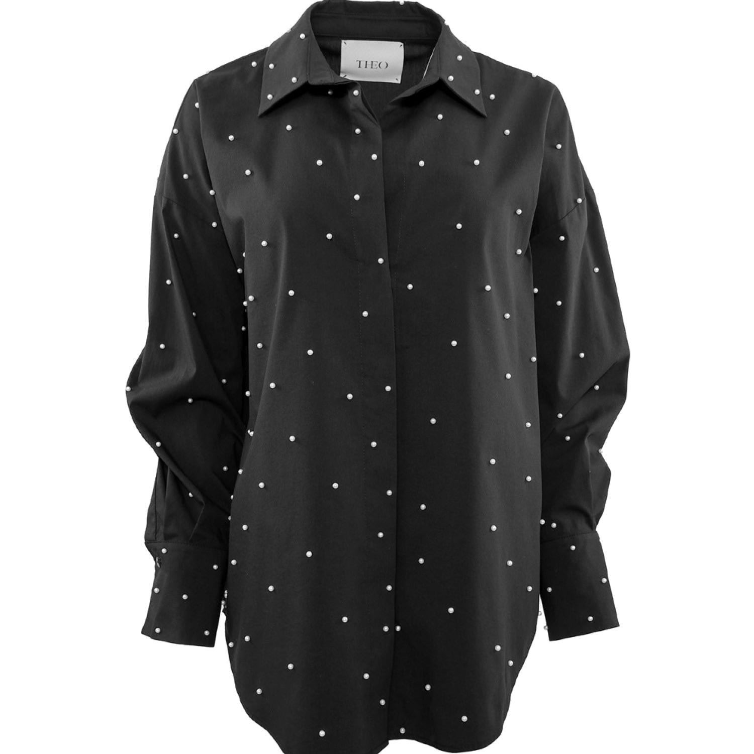 Women’s Black Echo Pearly Shirt Large Theo the Label