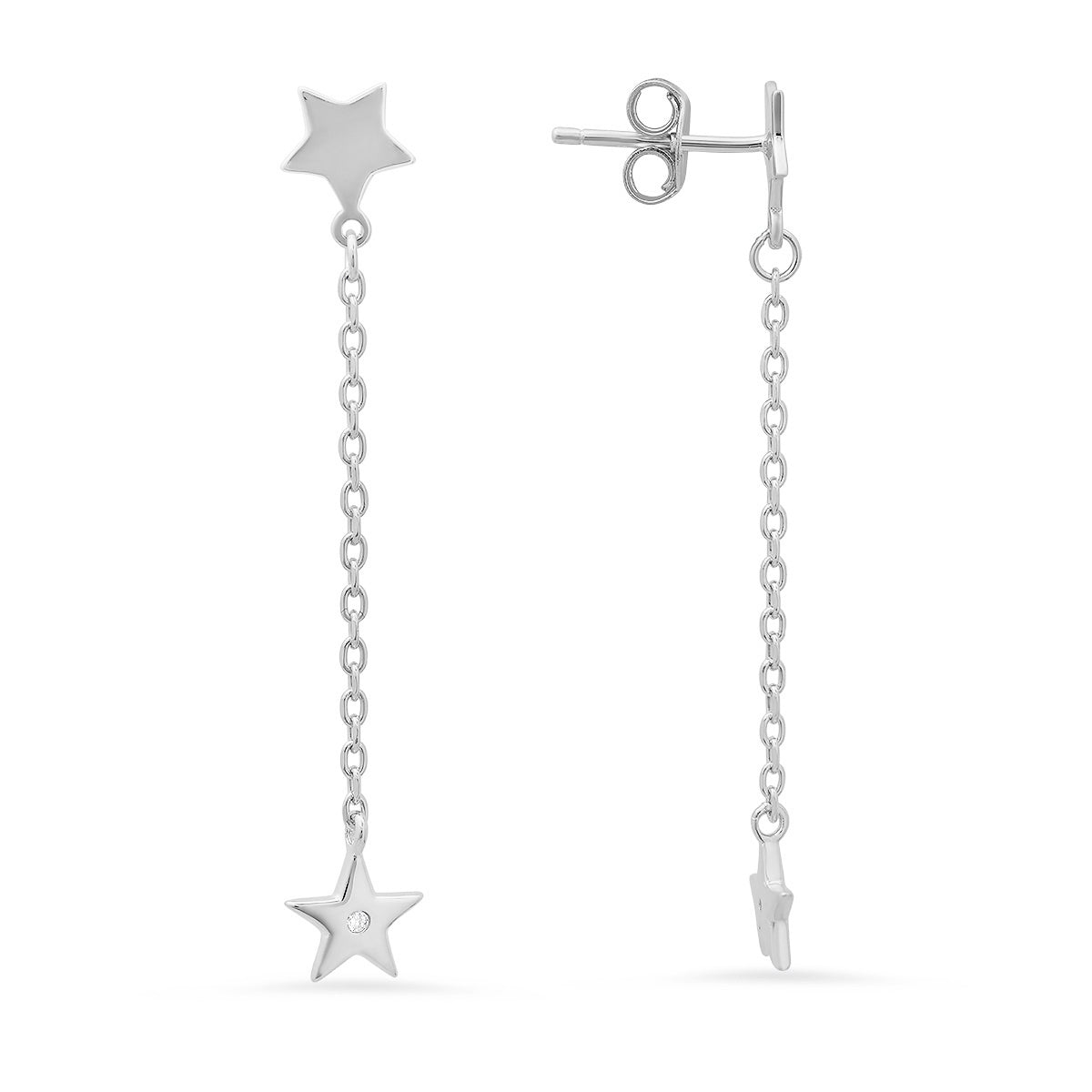 Kylie Harper Women's Petite Dangling Stars Diamond Cz Earrings In Sterling Silver In Metallic
