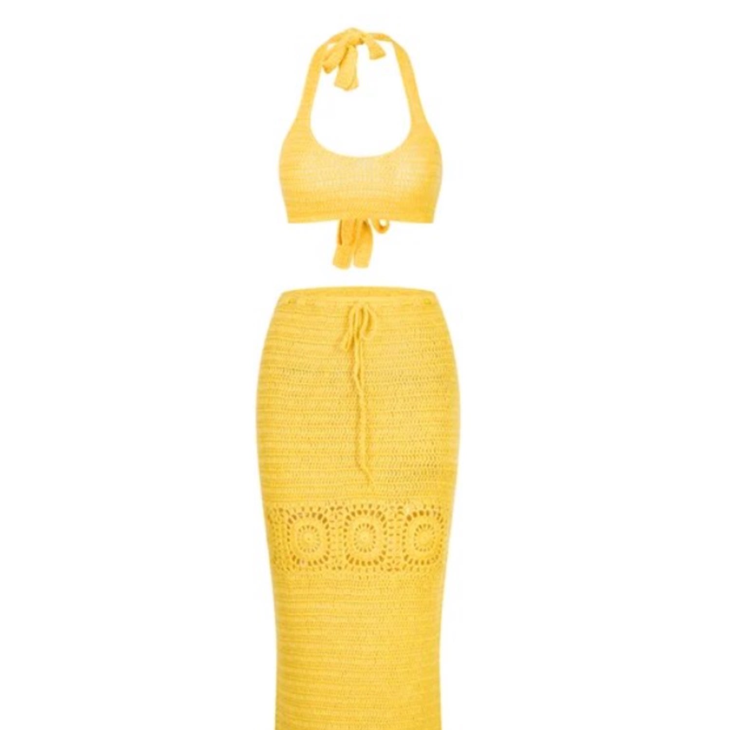 Decolet The Label Yellow / Orange Chloe Crochet Set In Tuscany