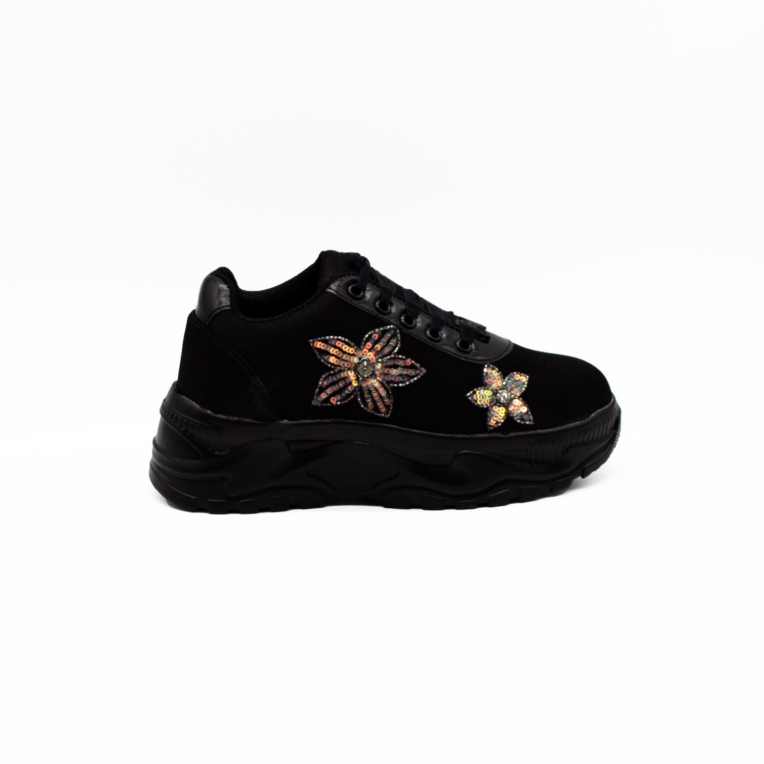 Rettrose Women's Black The Melody Luxury Noir Satin Handmade Embellished Trainers In Black