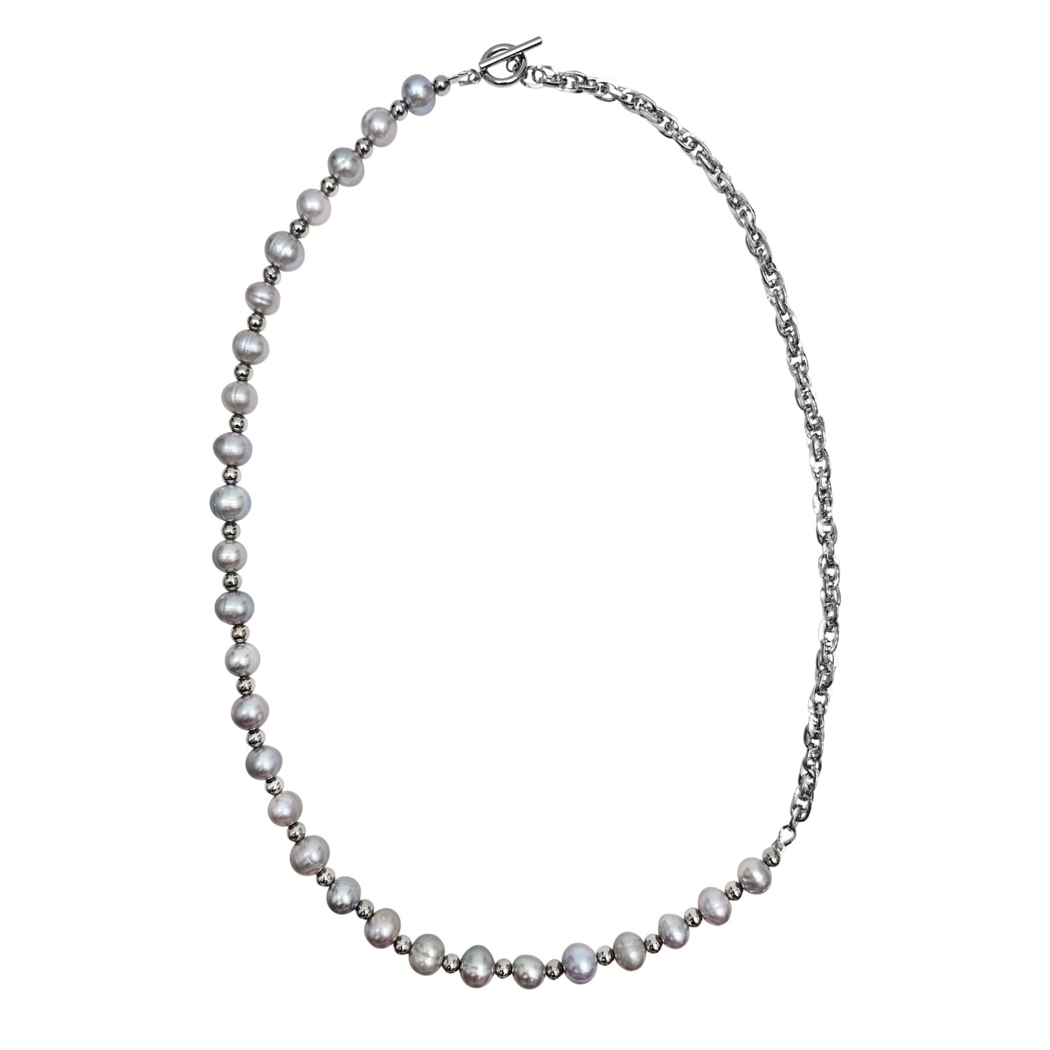 Farra Grey Freshwater Pearls With Chain Men's Necklace