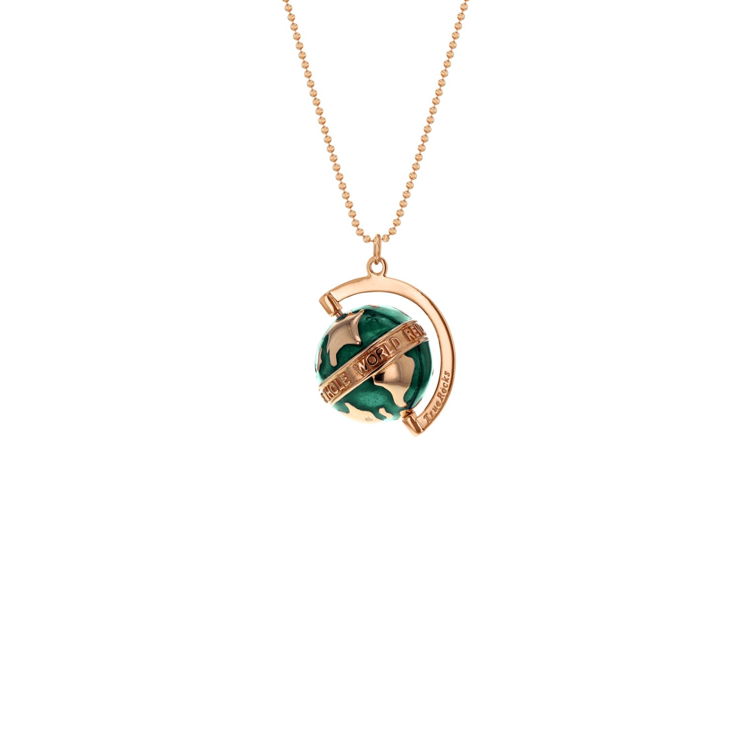 Women’s Rose Gold / Green Small Spinning Globe Necklace Rose Gold & Green Enamel True Rocks