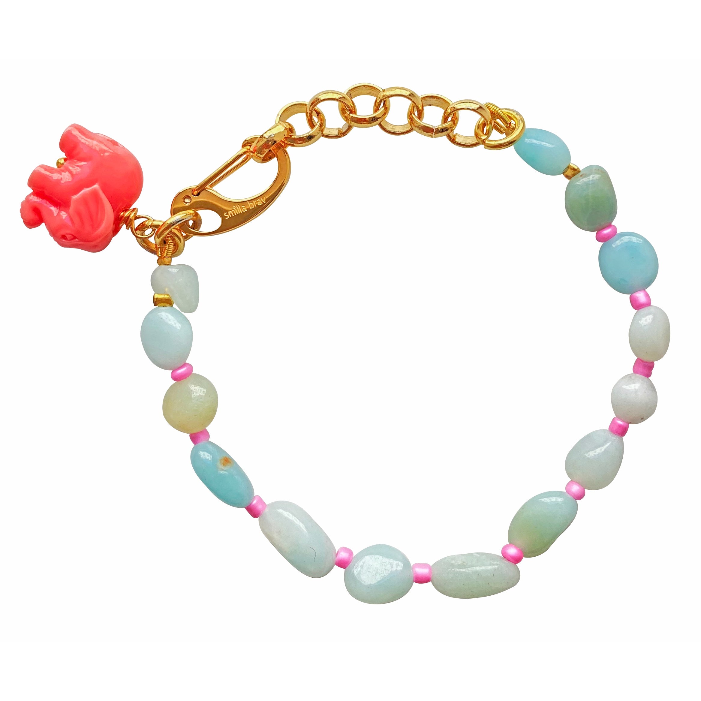 Smilla Brav Women's Gold / Green / Red Aventurine Elephant Bracelet Simson