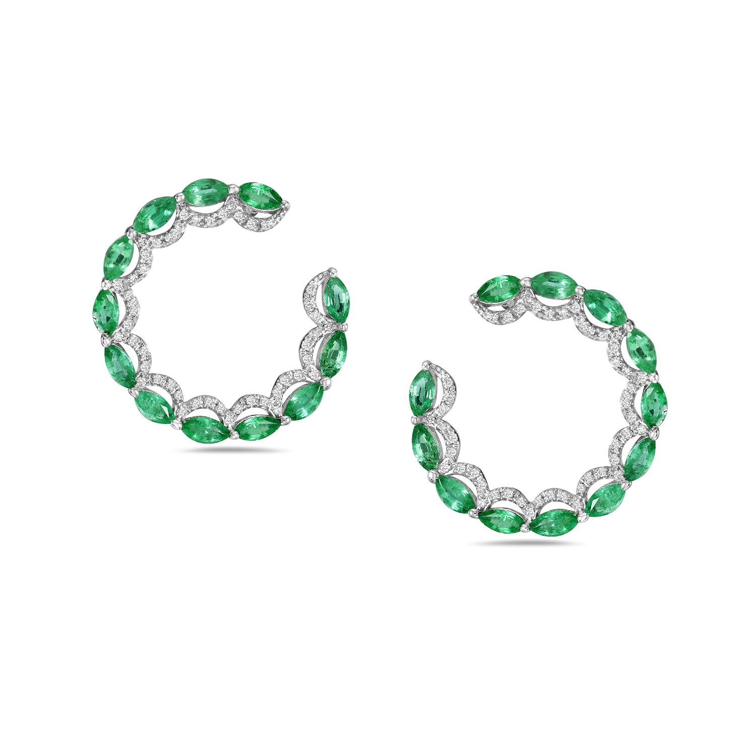 Artisan Women's White / Green Marquise Emerald & Diamond Earrings In 18k White Gold In Green