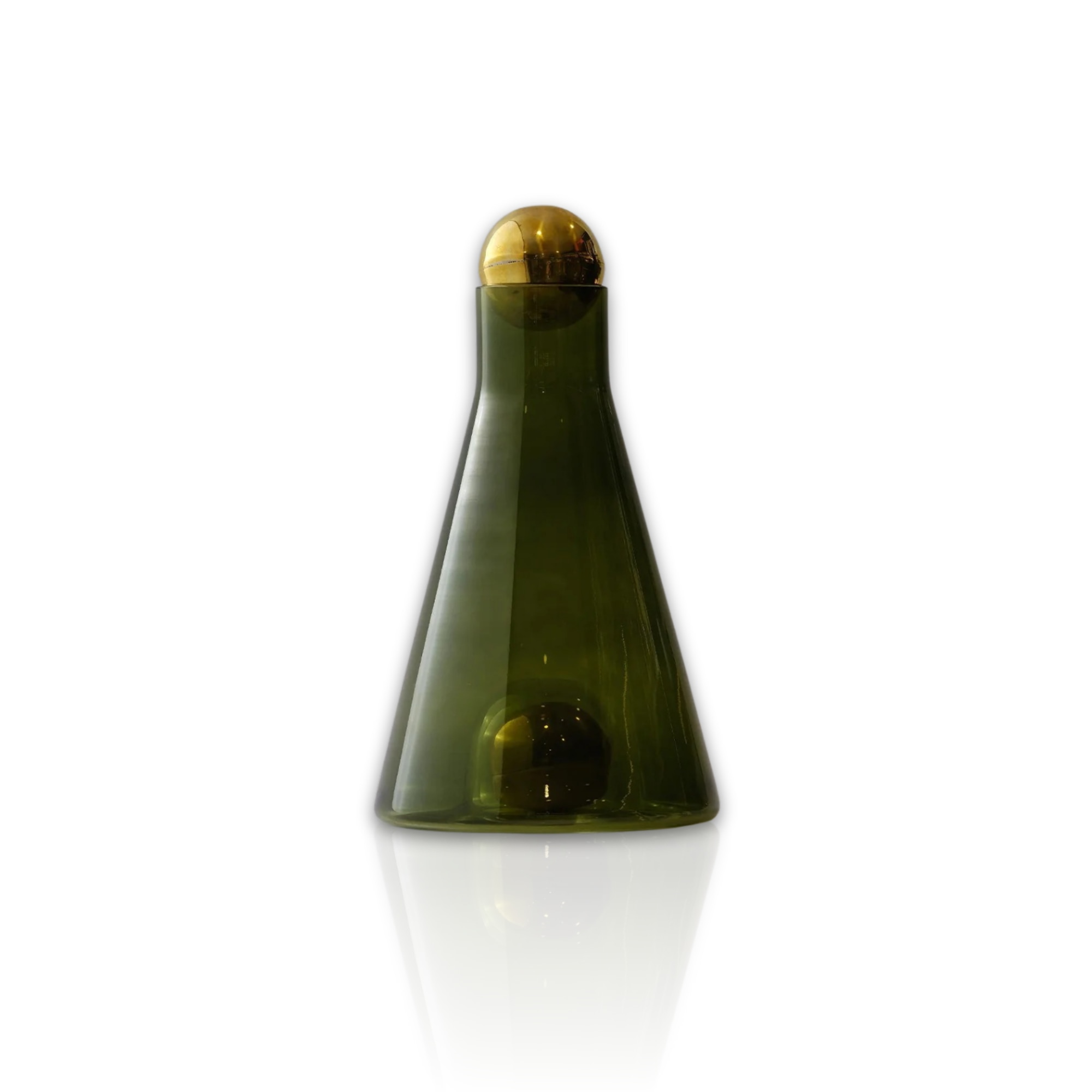 Marleth Green Cone-shaped Glass Decanter With Brass Sphere Details