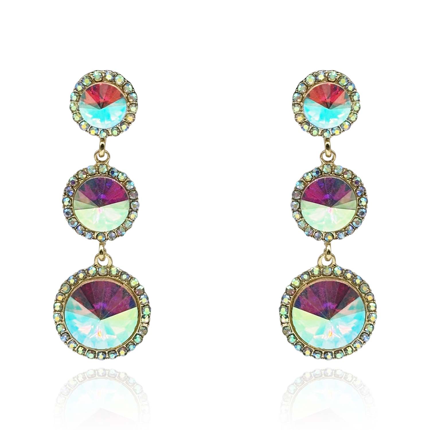Michael Nash Jewelry Women's Neutrals / Gold Aurora Borealis Round Glass Stone Drop Earrings In Gold