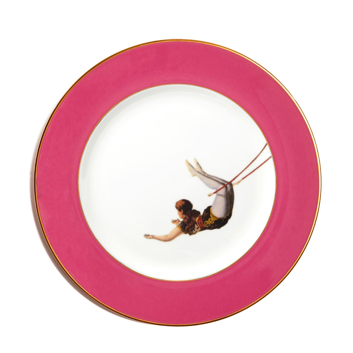 Melody Rose London Pink / Gold / White Raspberry Pink Trapeze Girl Dinner Plate In Pink