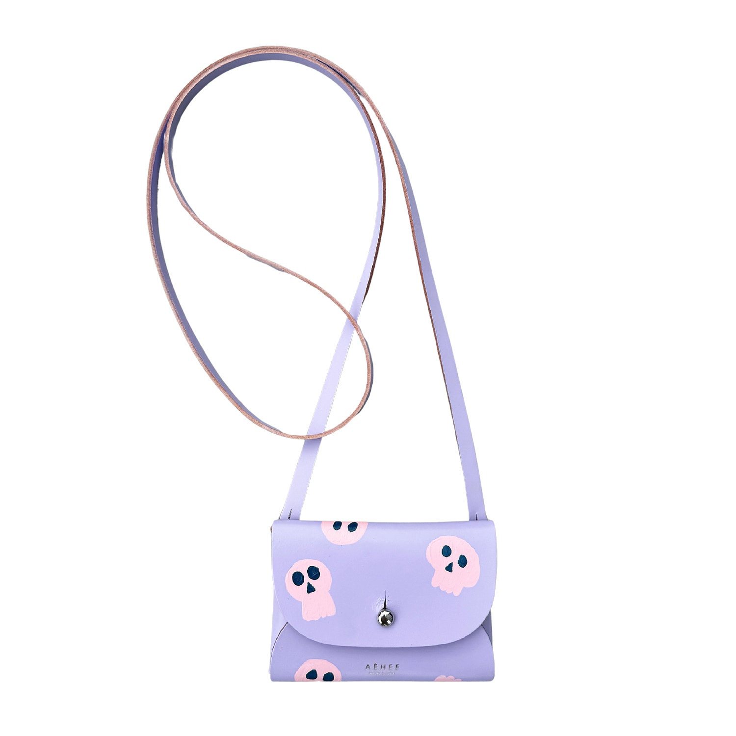 Aéhee New York Women's Pink / Purple Skull Card Holder Wallet With Shoulder Strap - Lavender