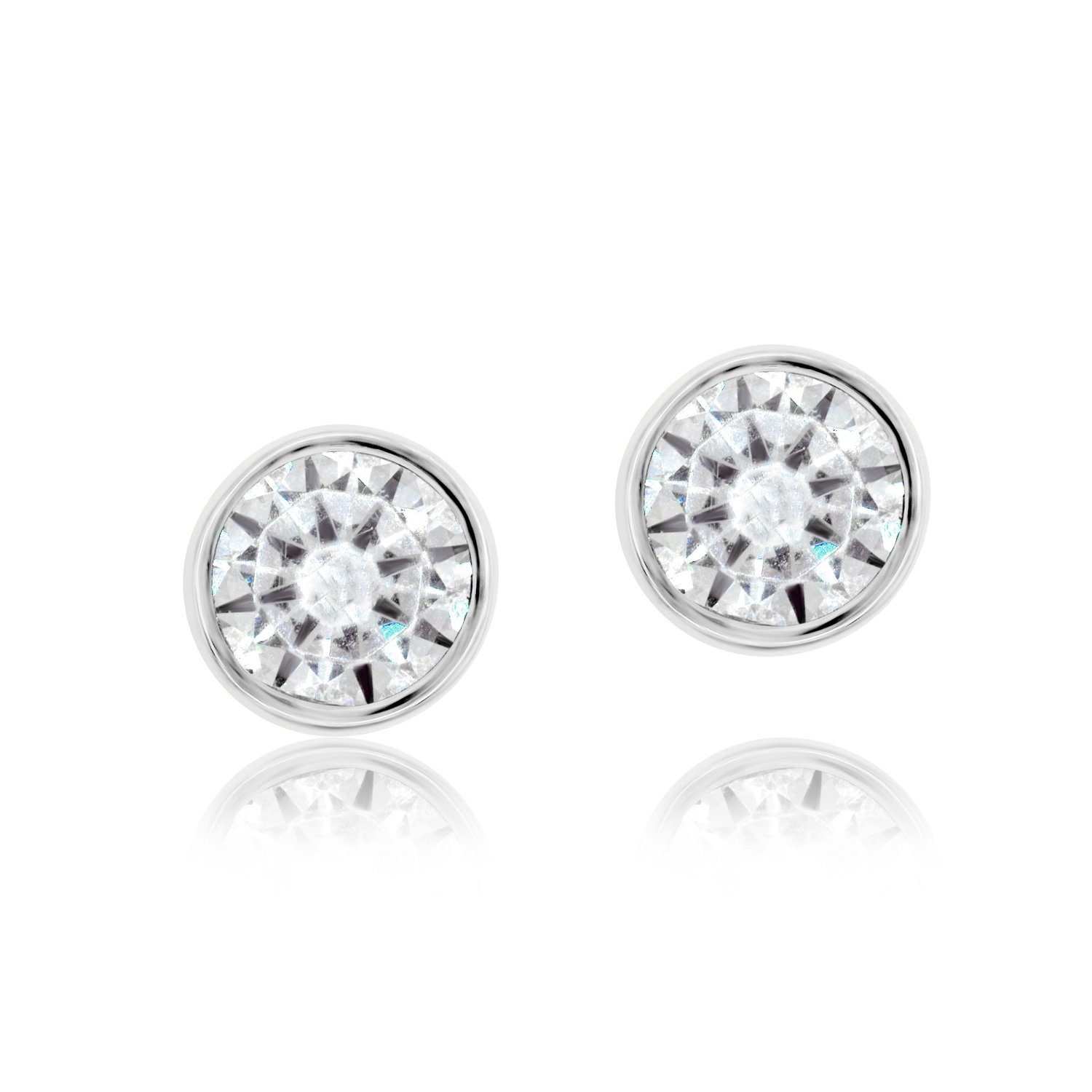 Shymi Women's Fancy Shape Bezel Set Studs - Round Silver
