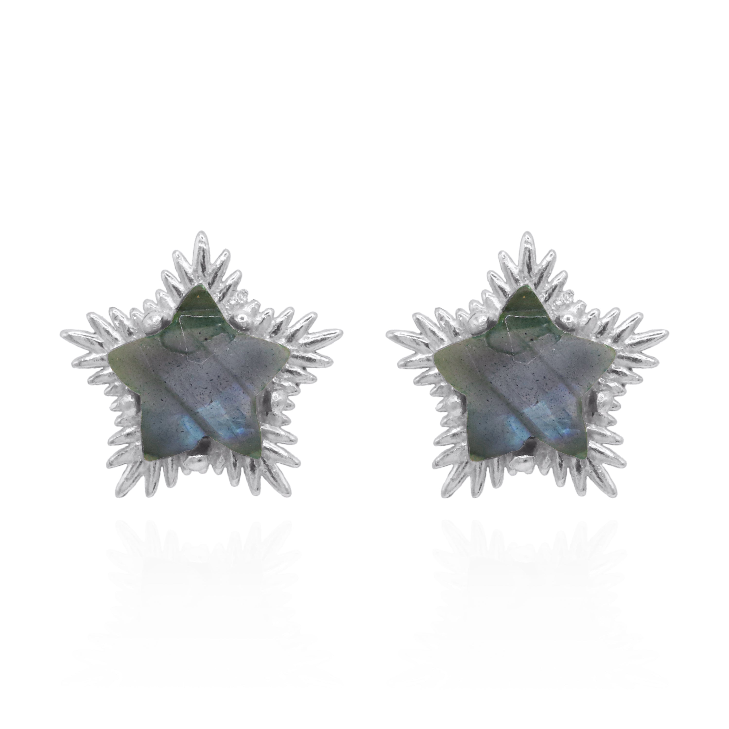 Luna Charles Women's Green / Silver Felicity Labradorite Spiky Star Stud Earrings