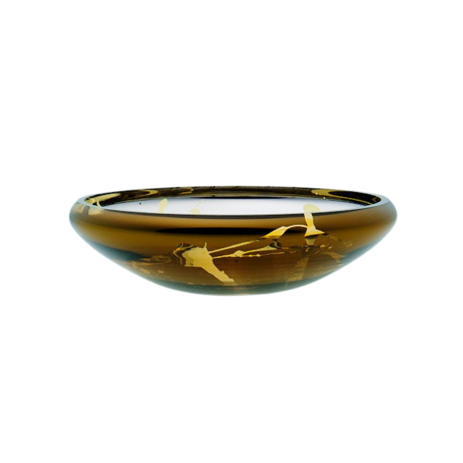 An&angel Yellow / Gold Deco Flat Splashed Amber Bowl In Brown