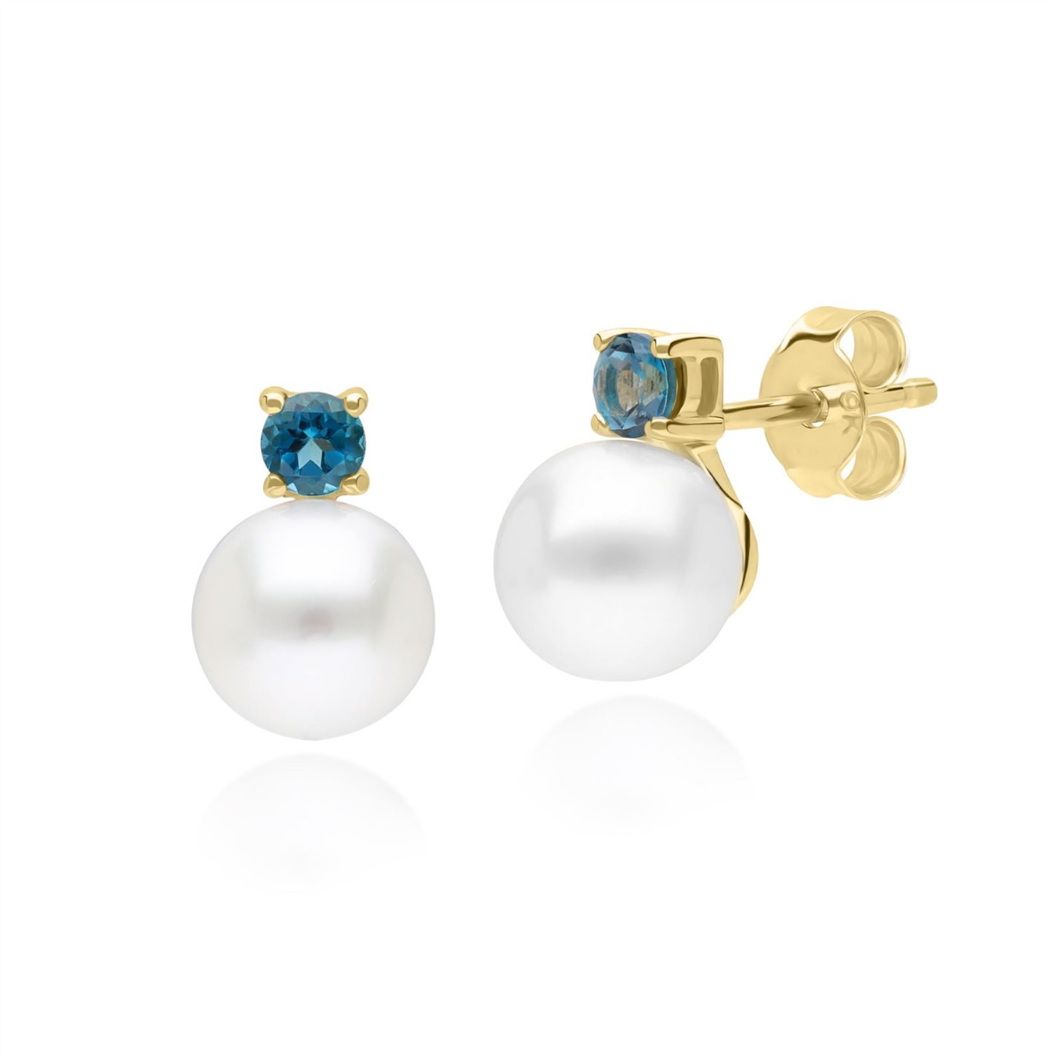 Women’s Gold / Blue / White Pearl & Topaz Stud Earrings In Yellow Gold Gemondo