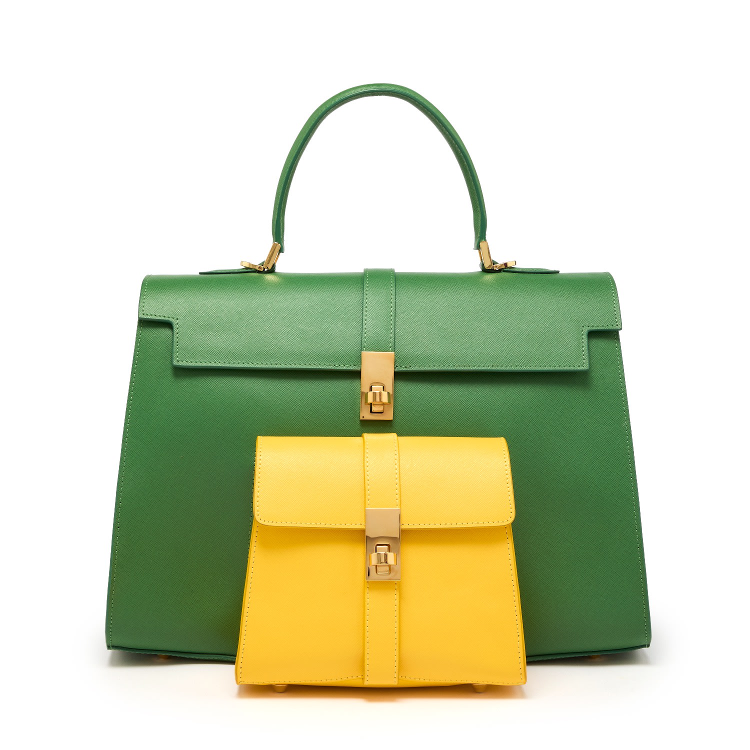 Tote London Women's Ethereal Double Dose Bag In Saffiano Calf Leather - Green & Yellow