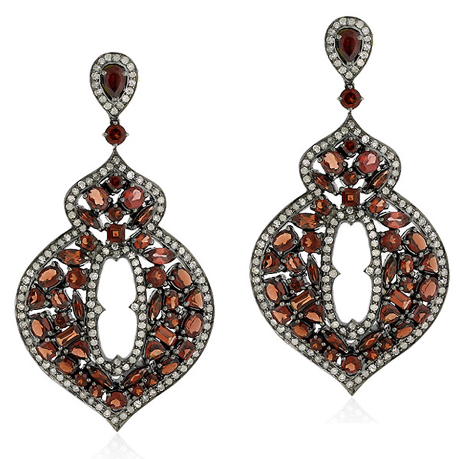 Women’s Gold / White / Silver Garnet Pave Diamond Gold 925 Sterling Silver Designer Dangle Earrings Jewelry Artisan