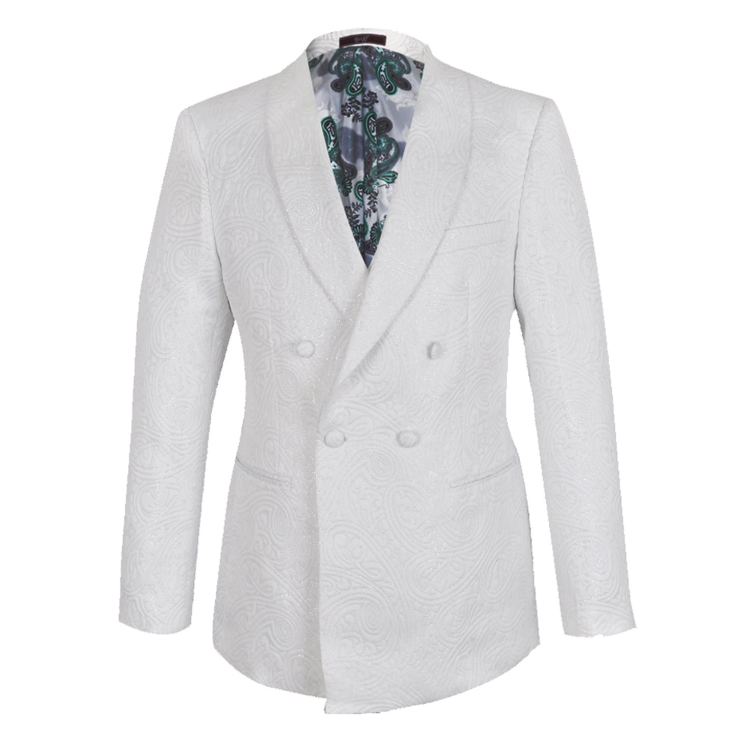 Men’s White Kensington Double Breasted Shawl Lapel Jacquard Blazer - Ivory Large David Wej