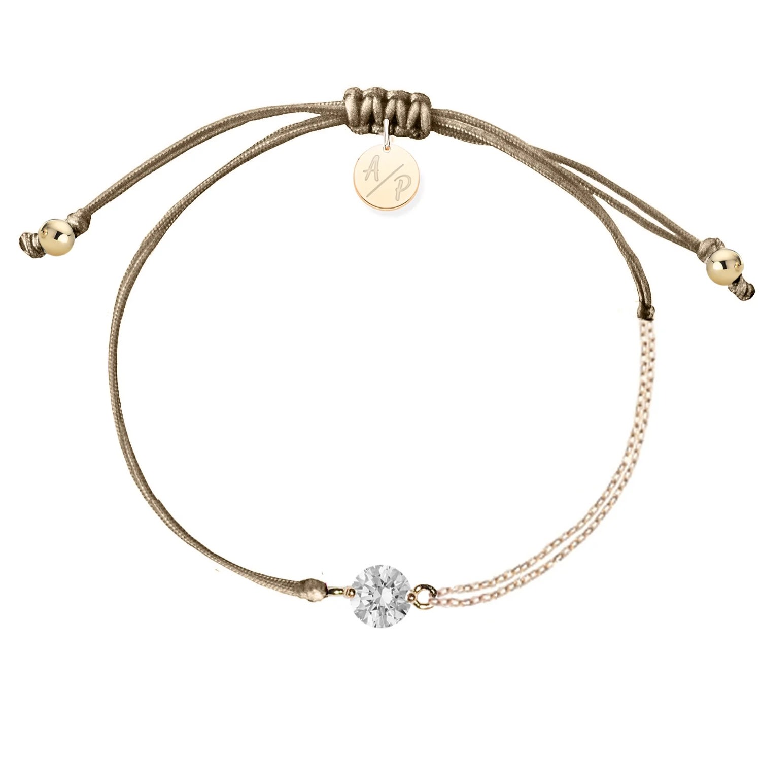 Adriana Pappas Designs Women's Brown Cz Solitaire Bracelet On Colored Cord - Cappuccino In Brown