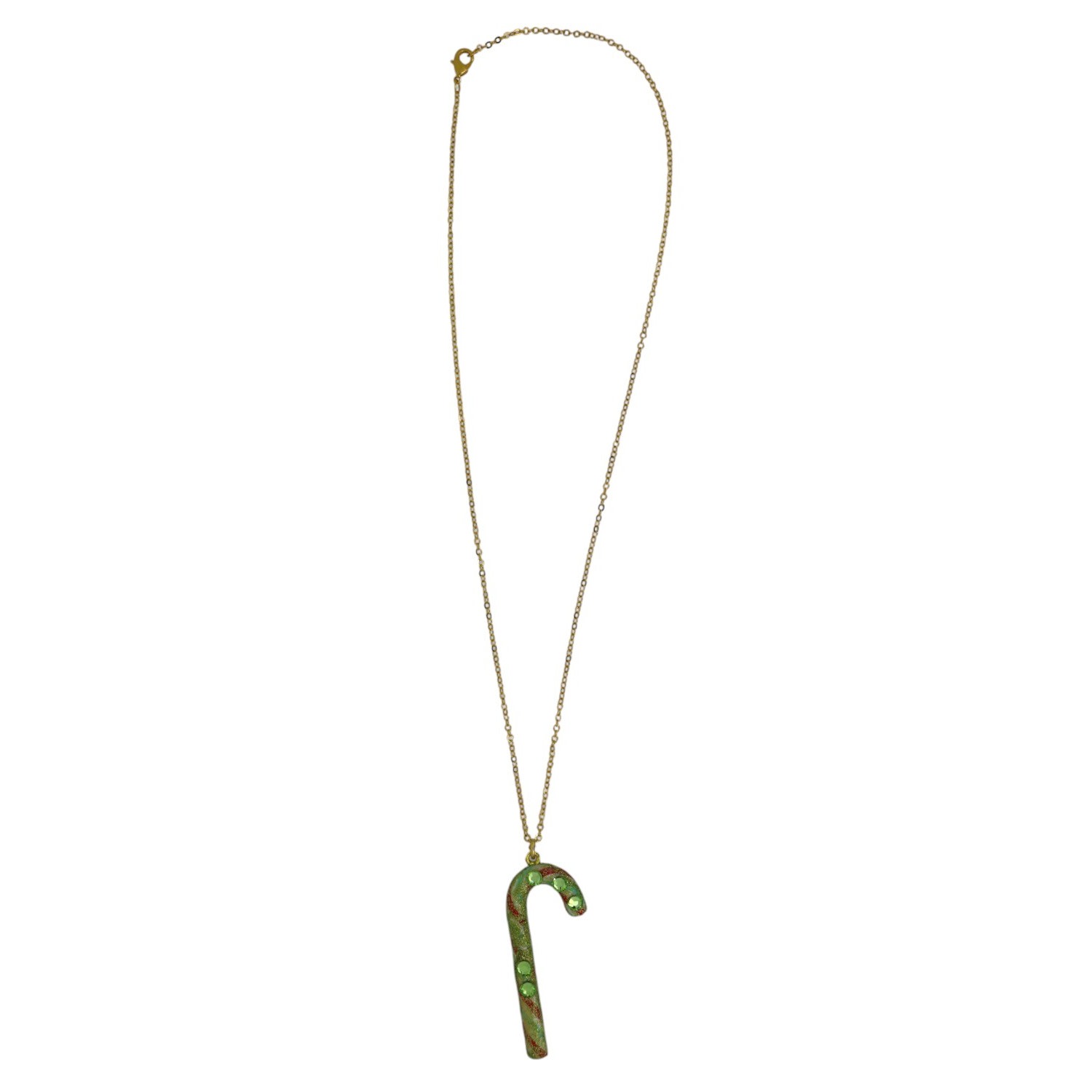 Vickisarge Women's Gold / Green Apple Candy Cane Necklace