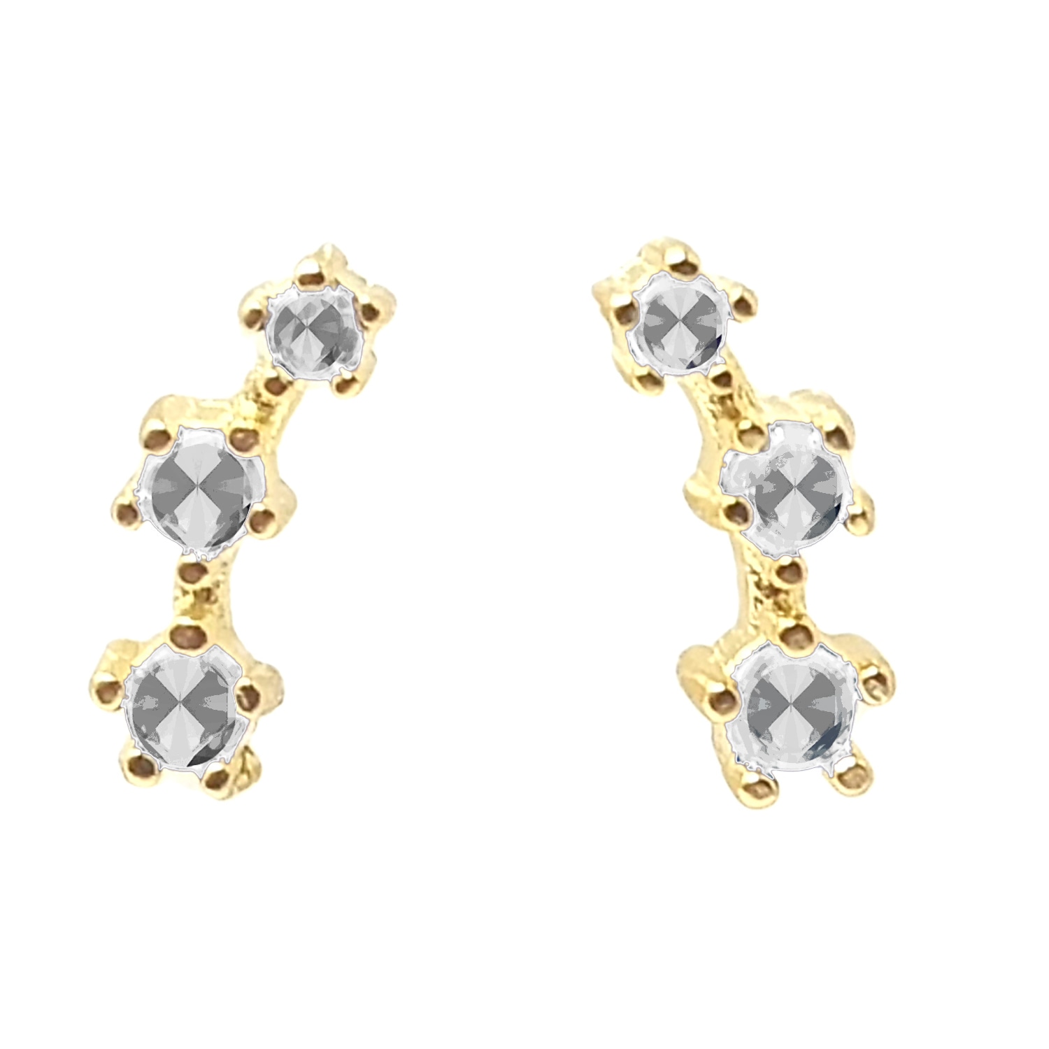 HARFI WOMEN'S GREY / WHITE / GOLD TINY DIAMOND APRIL BIRTHSTONE CLIMBER STUD EARRINGS