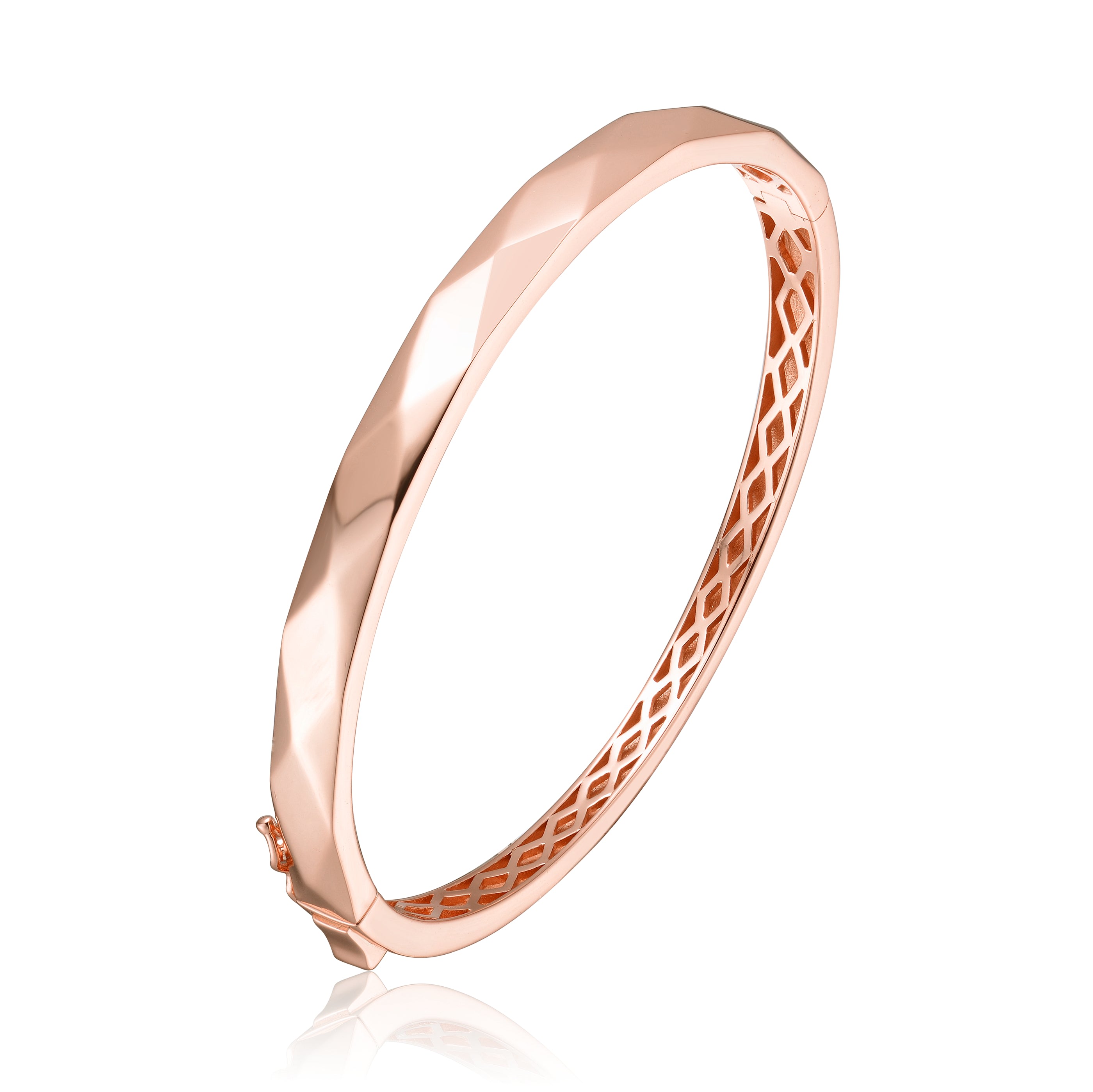 Genevive Jewelry Women's Classy Sterling Silver With Rose Gold Plating Bangle Bracelet In Gold