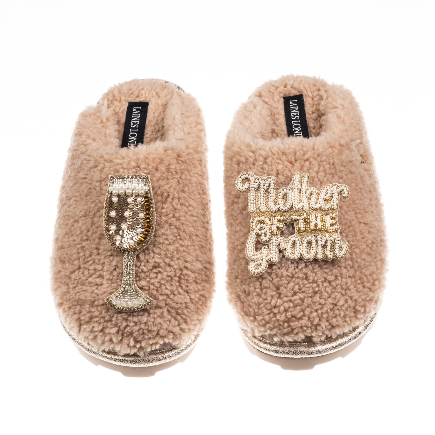 Laines London Women's Brown / Neutrals Teddy Closed Toe Slippers With Mother Of The Groom Brooches - Toffee In Brown