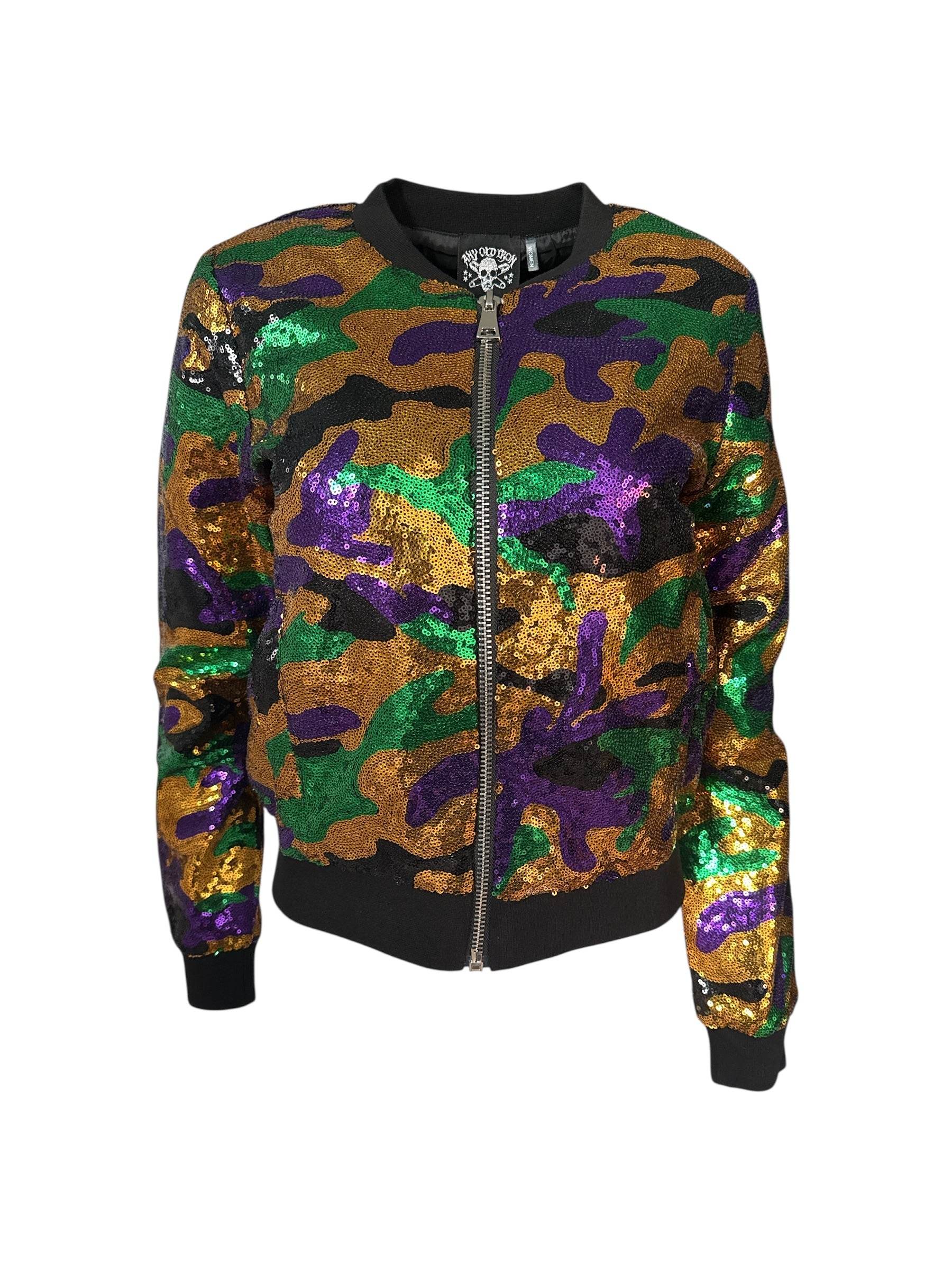 Any Old Iron Women's Black / Purple Nola Camo Sequin Bomber Jacket In Multi