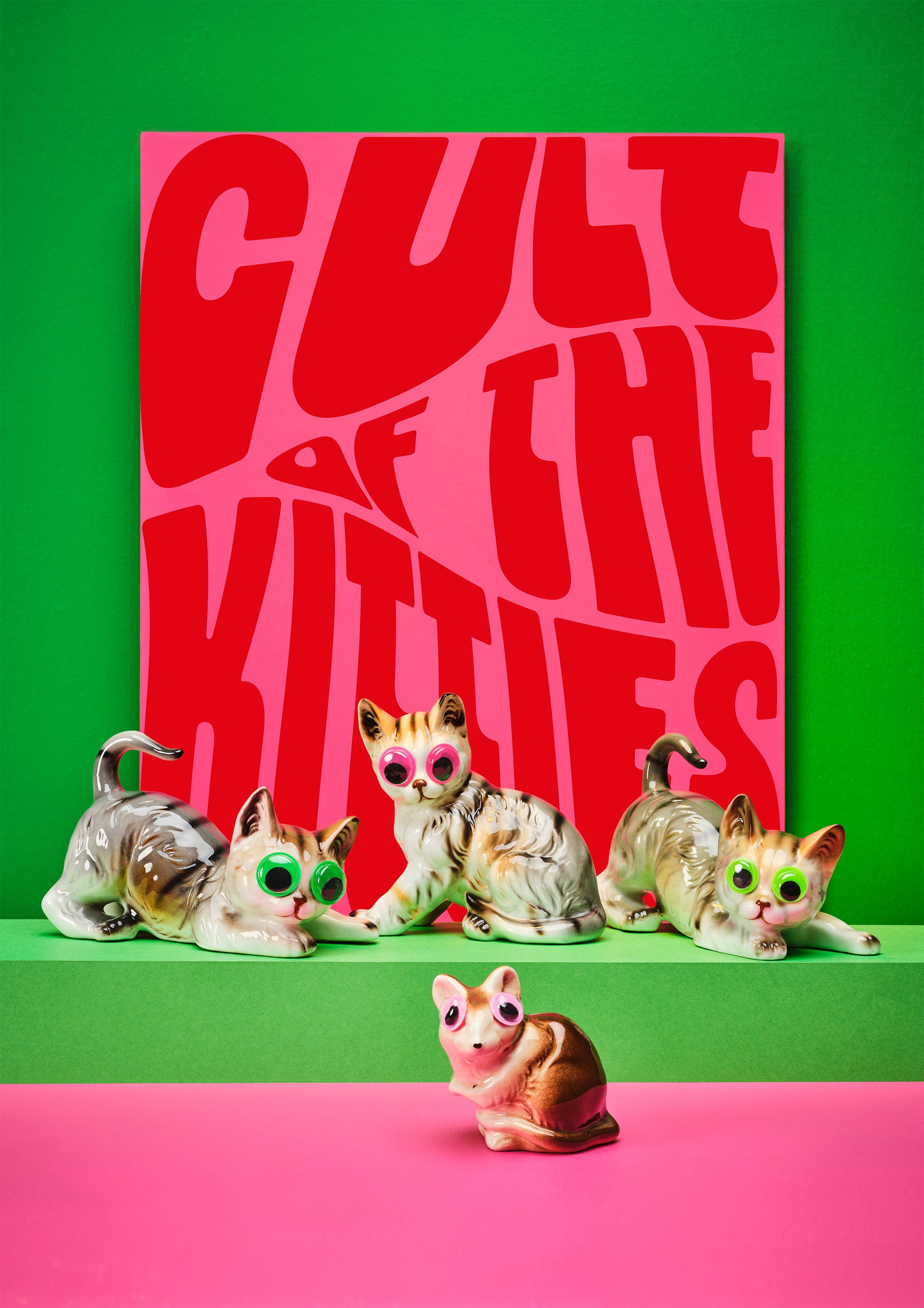 Ornament Art Green / Pink / Purple Cult Of The Kitties Giclée Photo Print