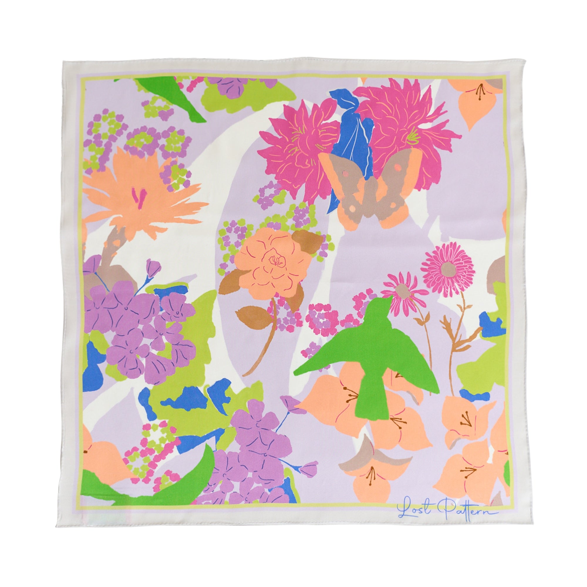 Women’s Pink / Purple Frida X Lost Pattern "Frida’s Garden" Silk Bandana Scarf - Pink One Size Lost Pattern Nyc