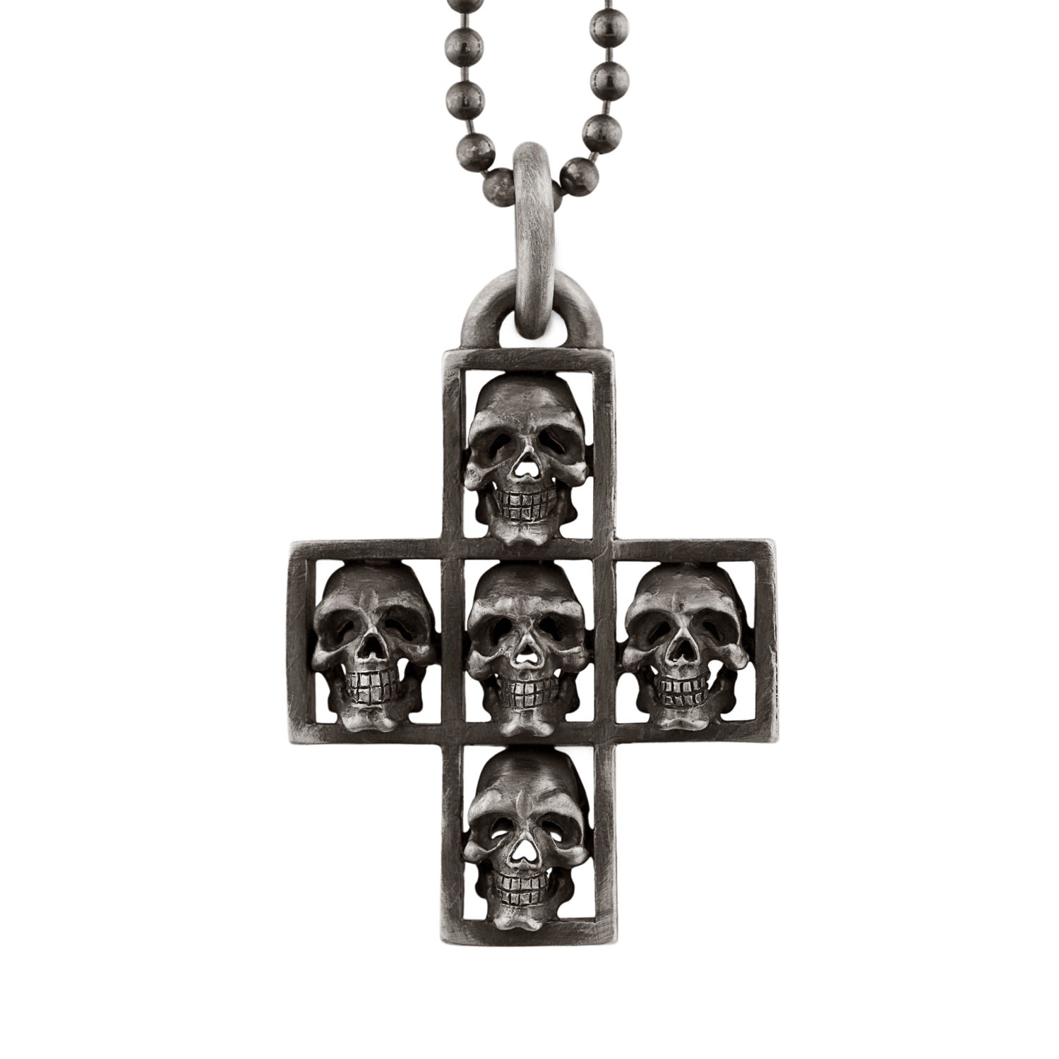 Men’s Multi Skull Cross Sterling Silver Pendant Necklace Snake Bones