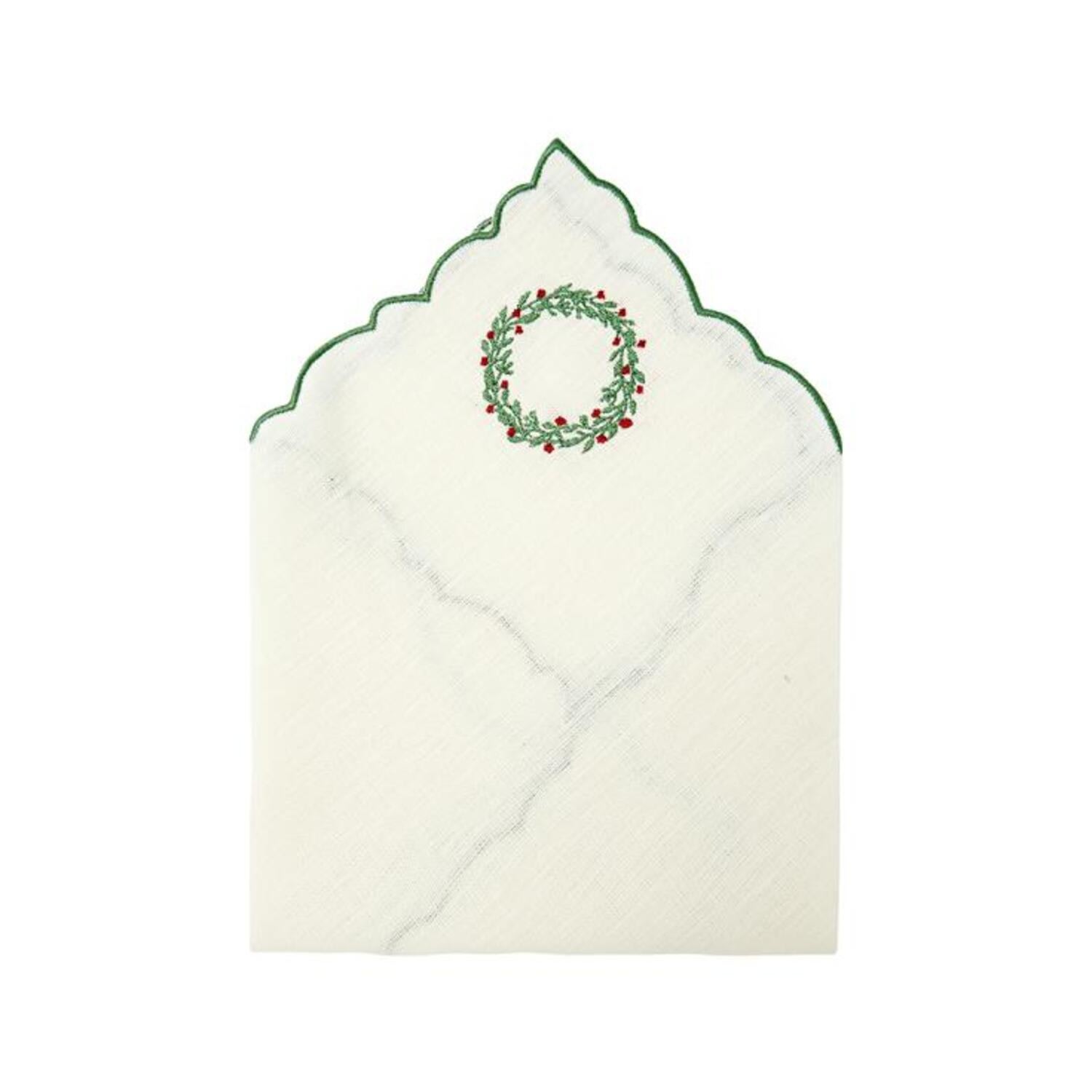 Km Home Collection Wreath Embroidery Linen Napkins Set Of 2