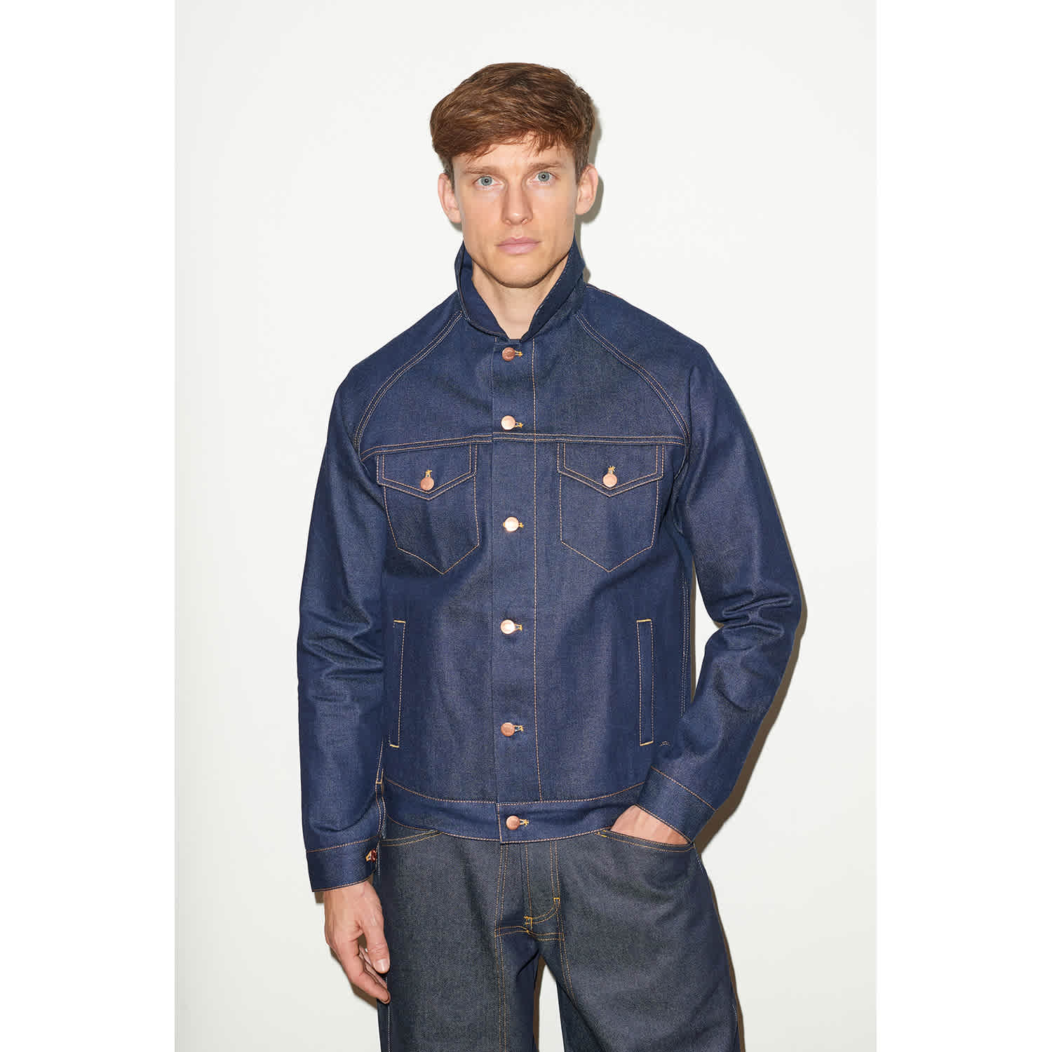 Men's Denim Jacket In Indigo Selvedge | Hegarty | Wolf & Badger