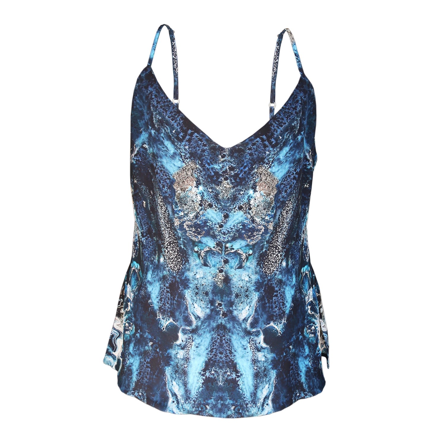 Cassandra Hone Women's Blue Silk Camisole - Navy Twilight Ocean Print In Blue