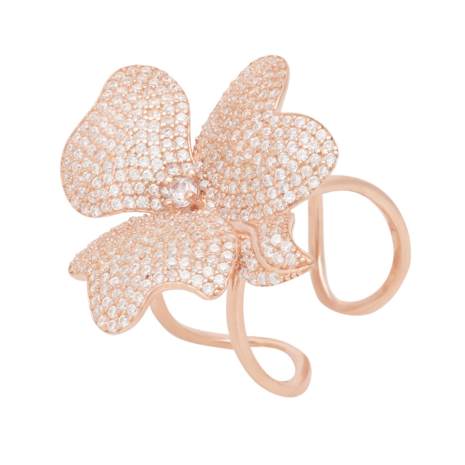 Women’s White / Rose Gold Flower Cocktail Ring Rosegold Latelita