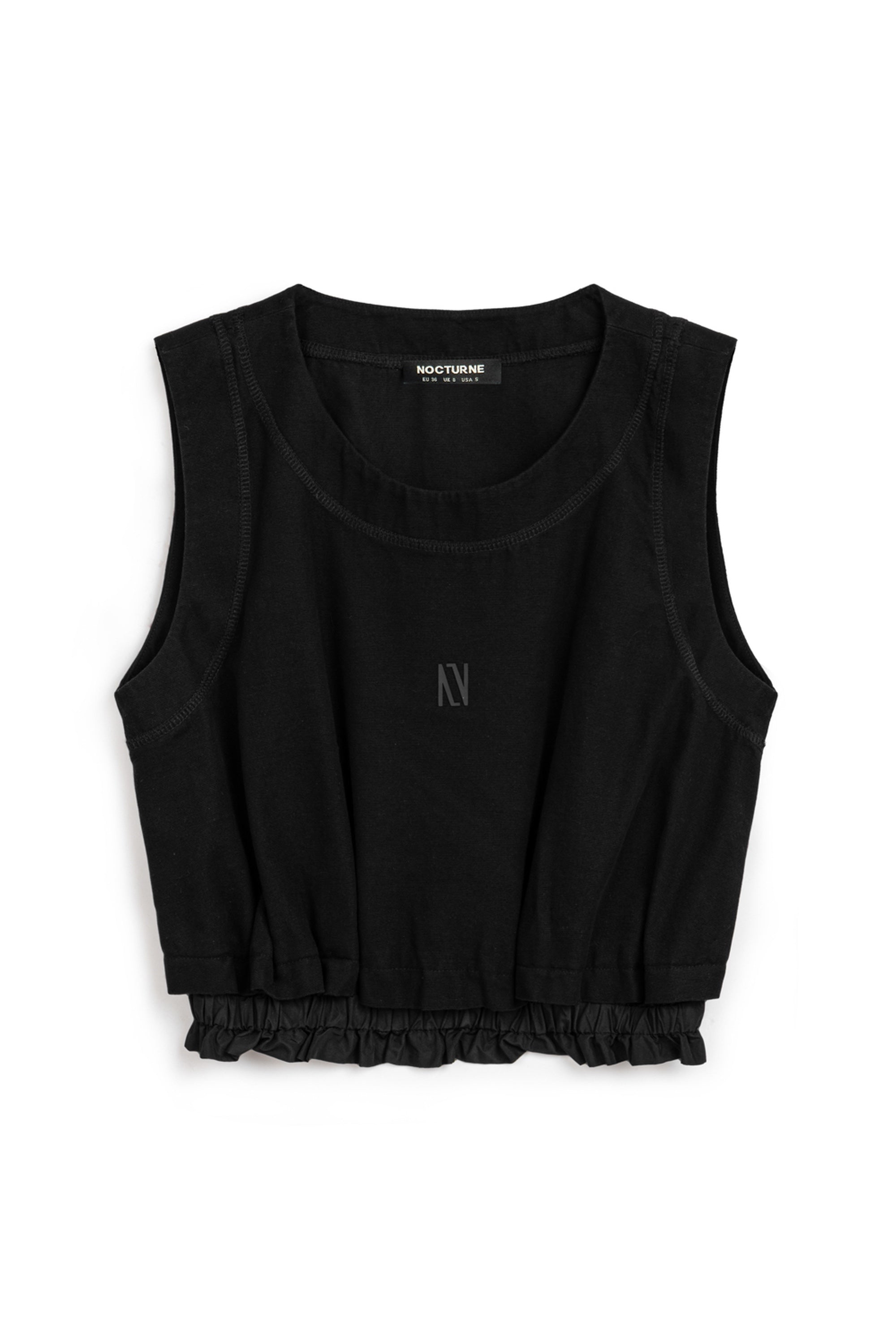 Nocturne Crop Top With Printed Detail In Black