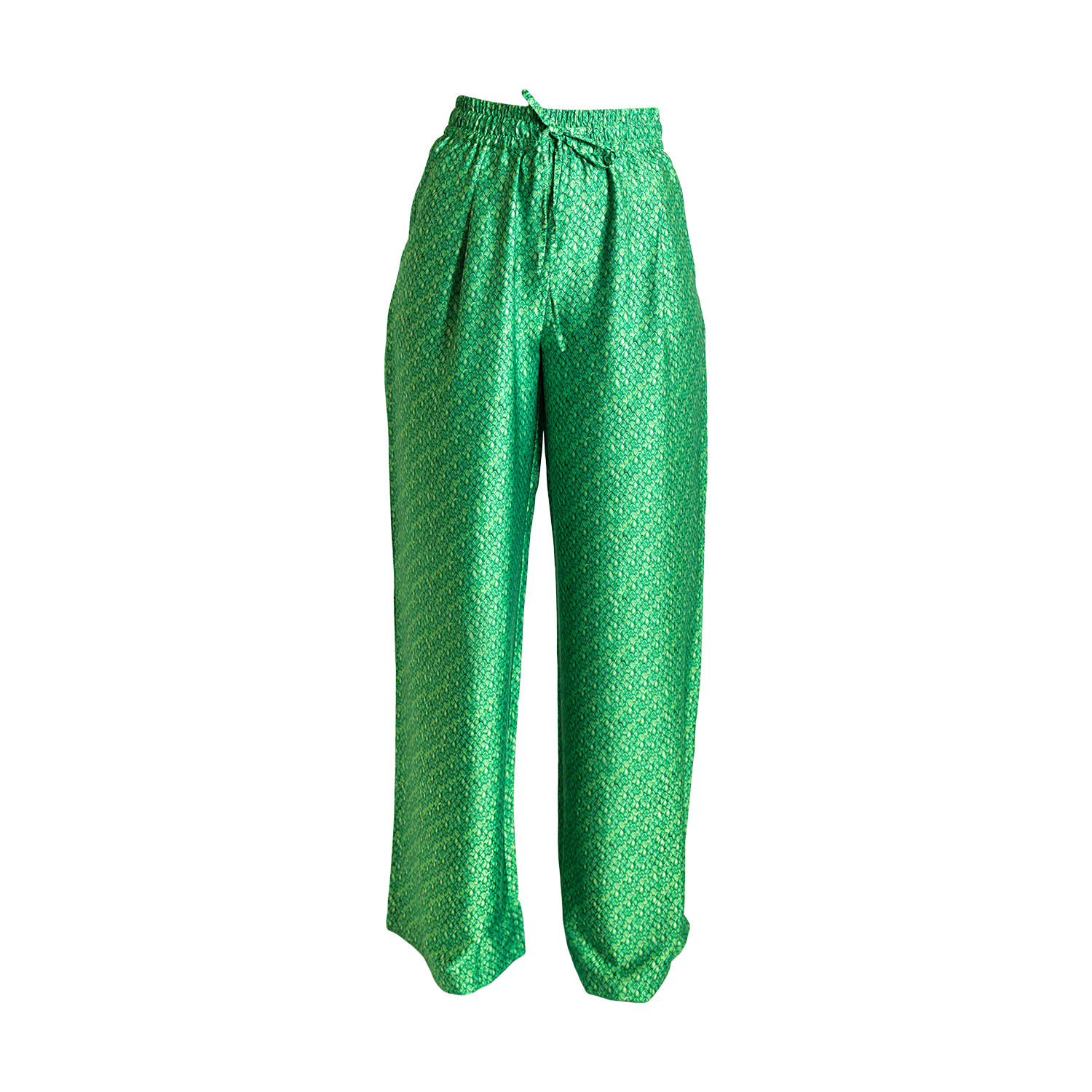 Women’s Green Dragonscale Print Satin Wide-Leg Trousers Small Janara Jones