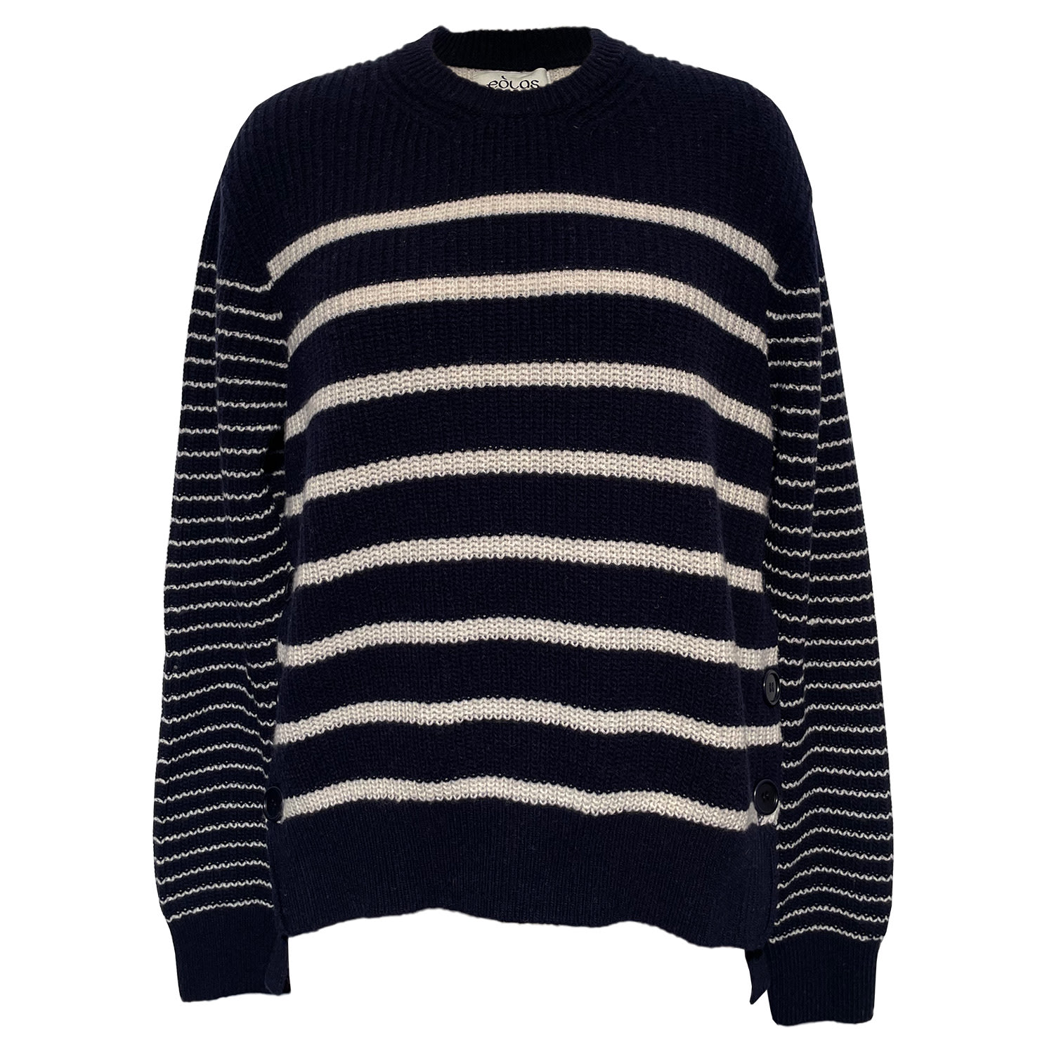 Women’s Blue Jess Navy Striped Crewneck In Recycled Cashmere & Recycled Wool Extra Small Eolas