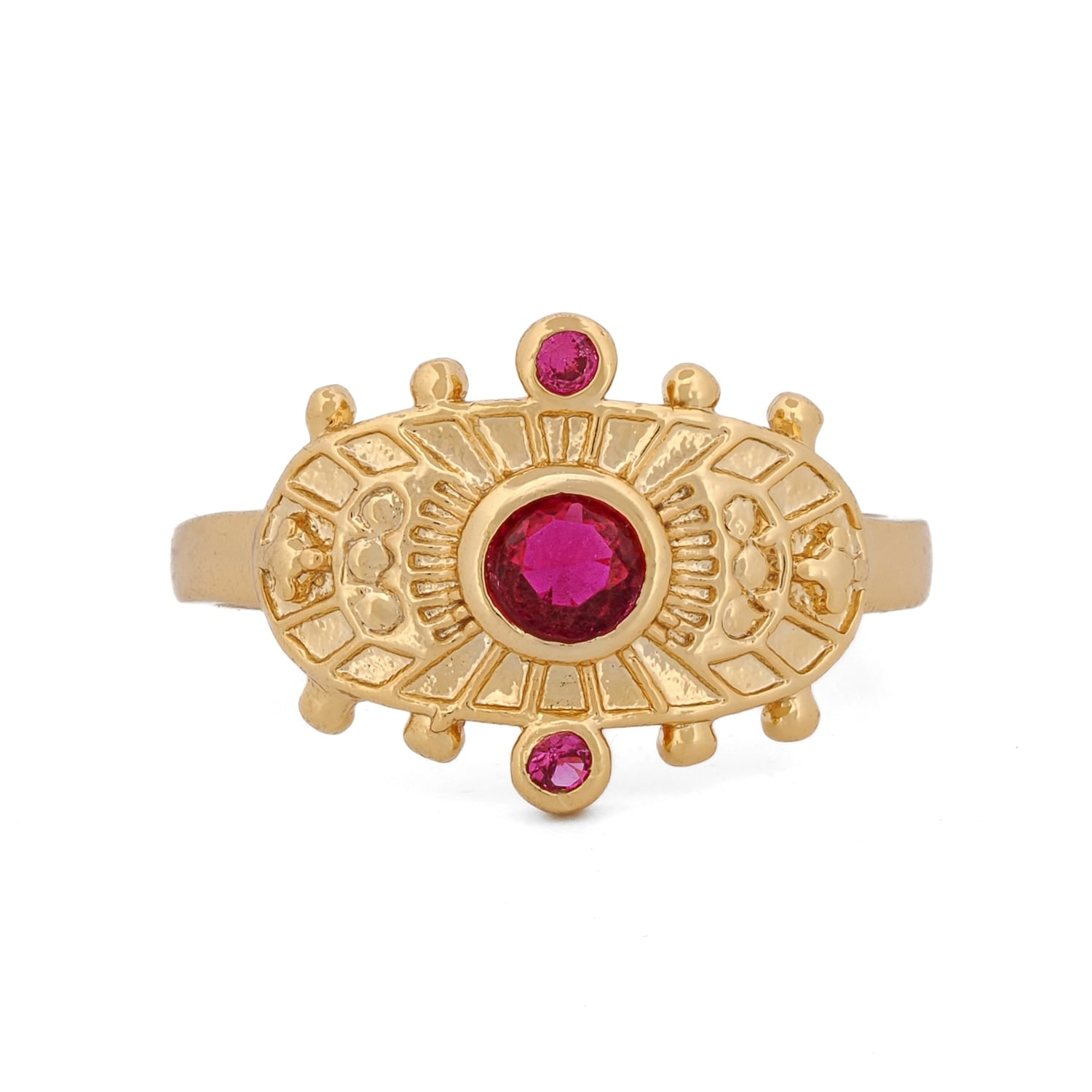 Ebru Jewelry Women's Gold / Pink Goddess Cleopatra Ruby & Gold Adjustable Ring - Pink