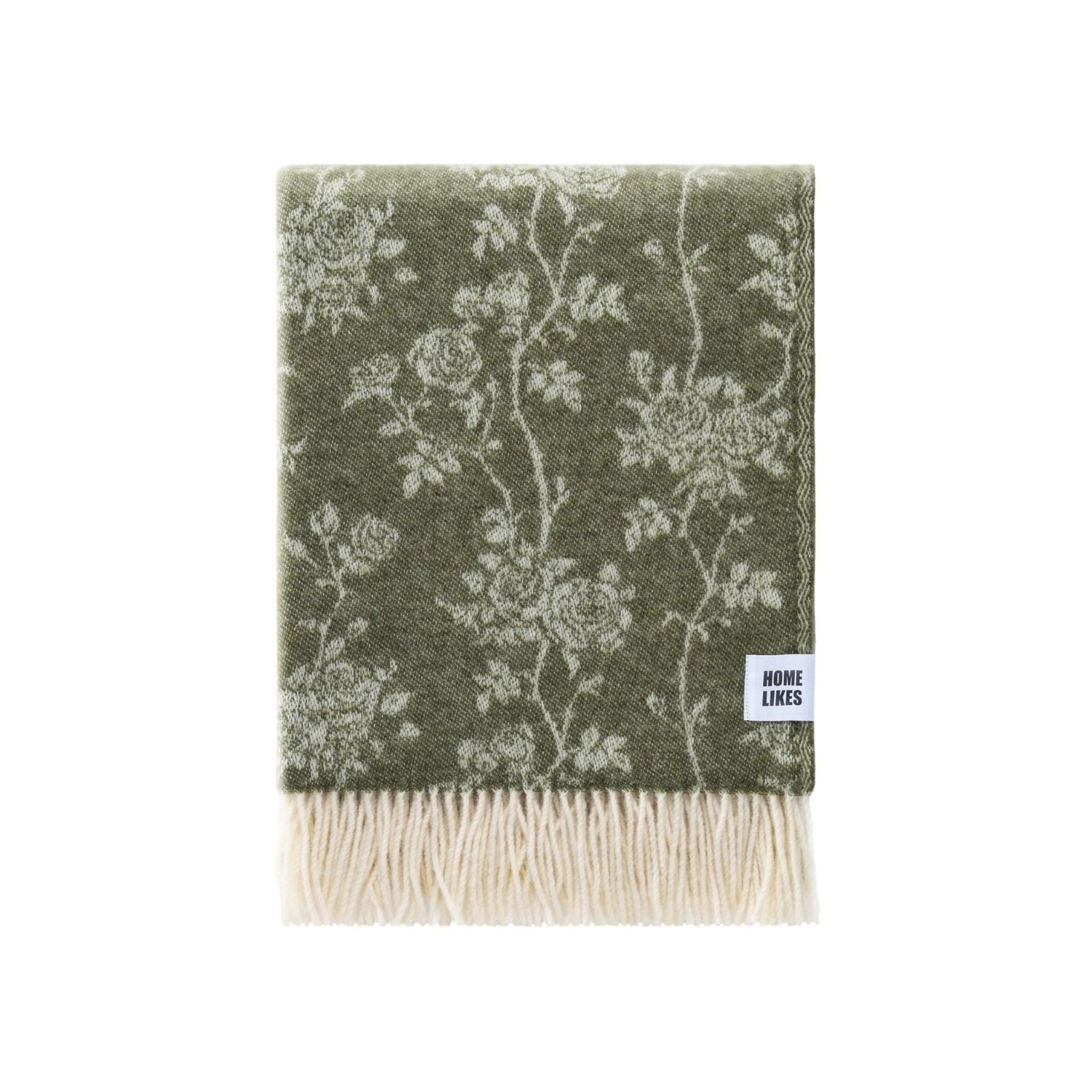 J.j.textile Green / White Roses Wool Throw