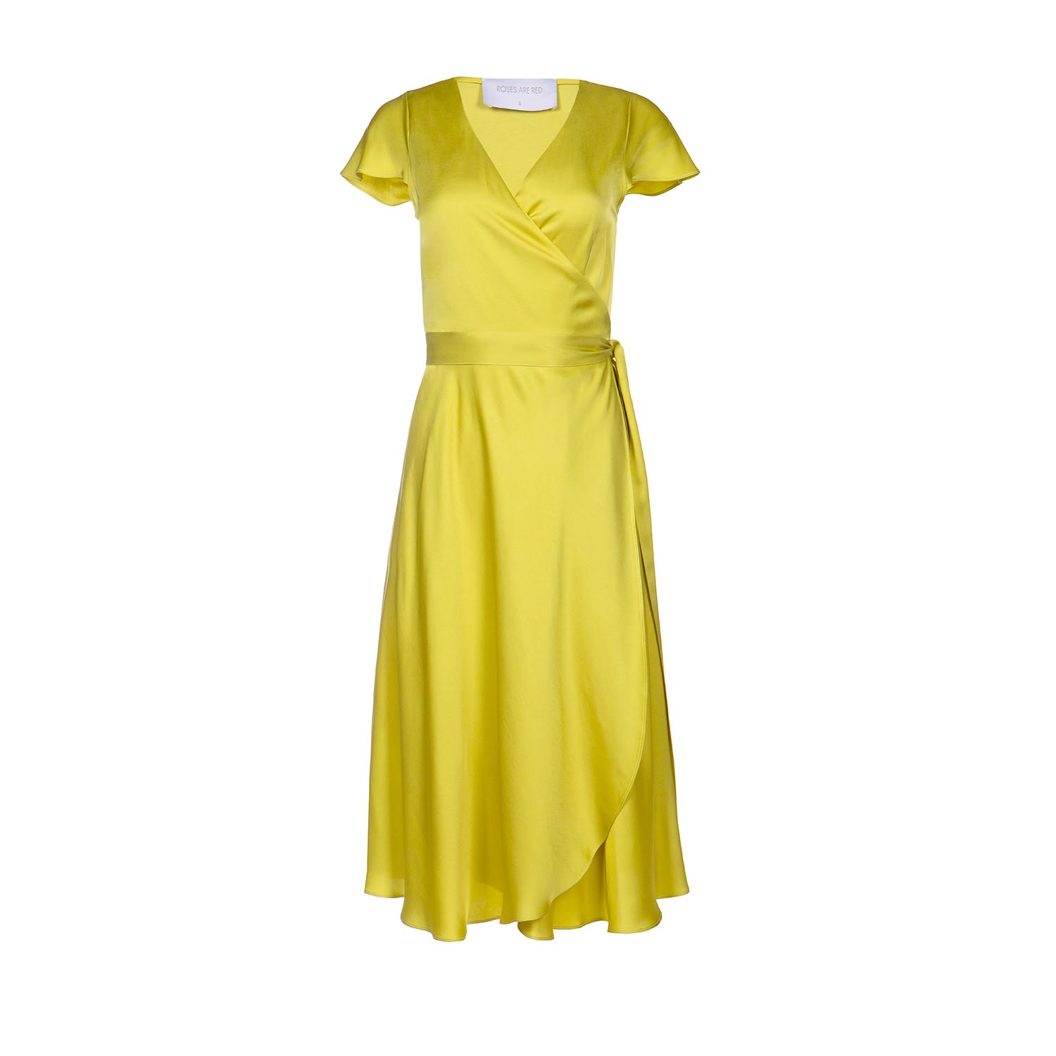 Women’s Yellow / Orange Doris Midi Wrapdress In Lime Large Roses are Red