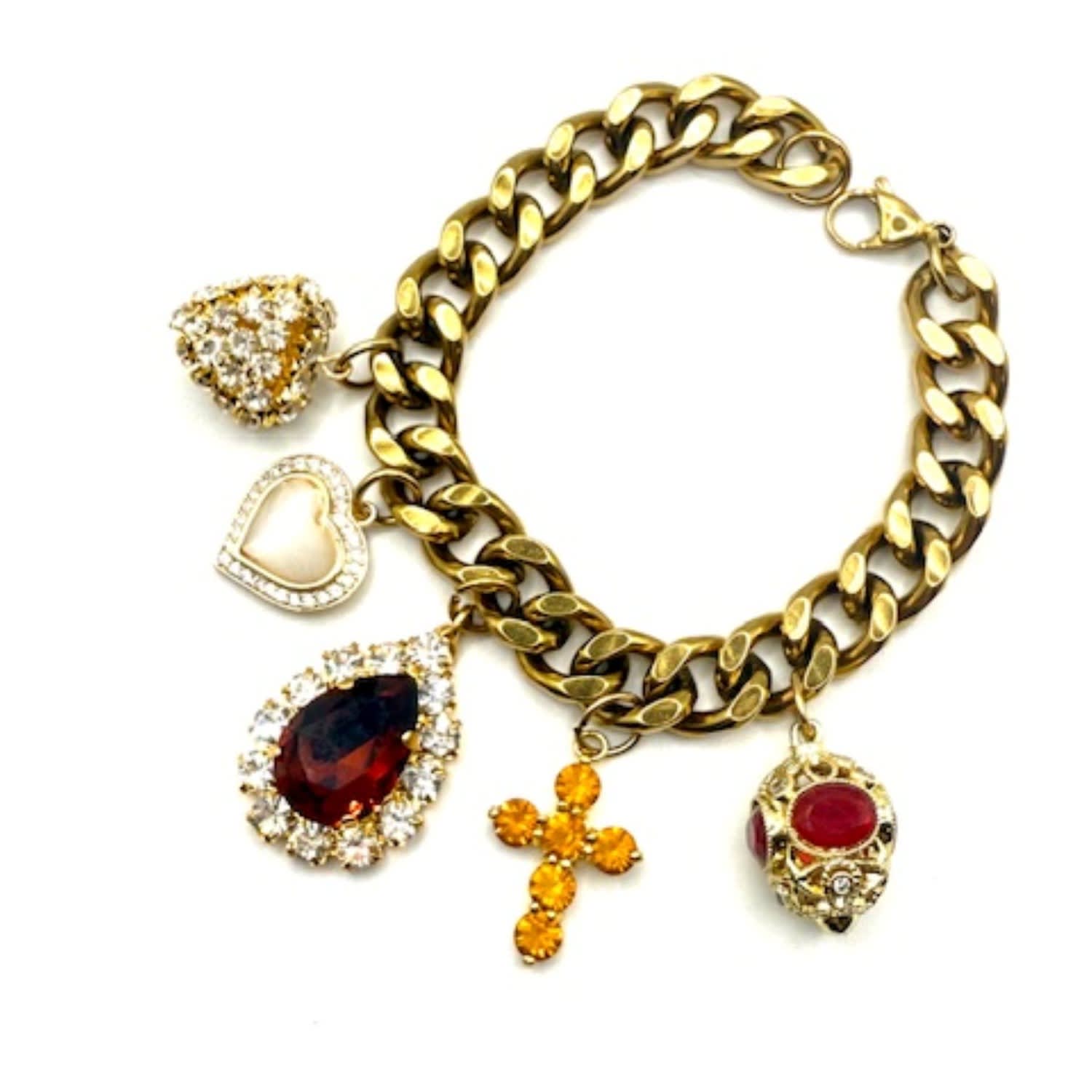 Women's Brown / Gold Elegant Cuban Chain Charm Bracelet | Achala Handcrafted
