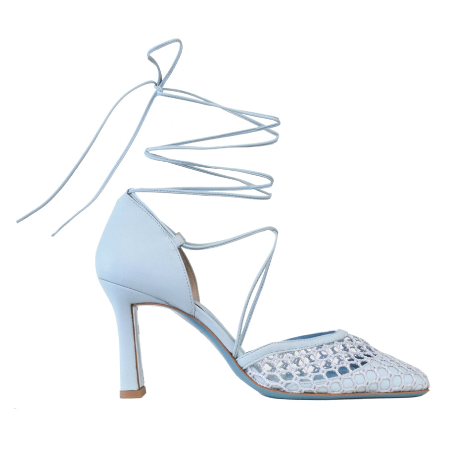 Valentina Rangoni Women's Blue Leone Sling In Aquamarine Parmasoft/grey Knots Fabric In Blue