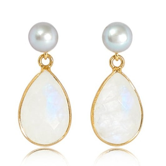 Pearls Of The Orient Online Women's Clara Grey Cultured Freshwater Pearl & Moonstone Drop Earrings In Gray