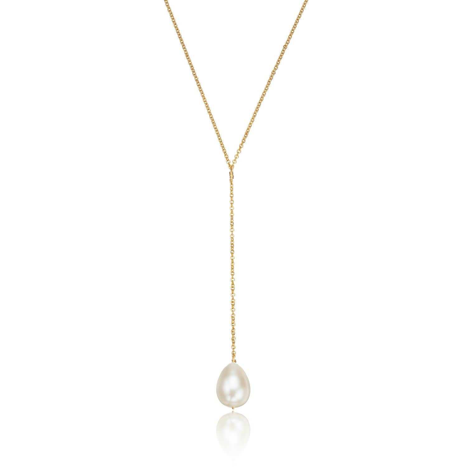 Gold Large Pearl Drop Lariat Necklace | Lily & Roo | Wolf & Badger