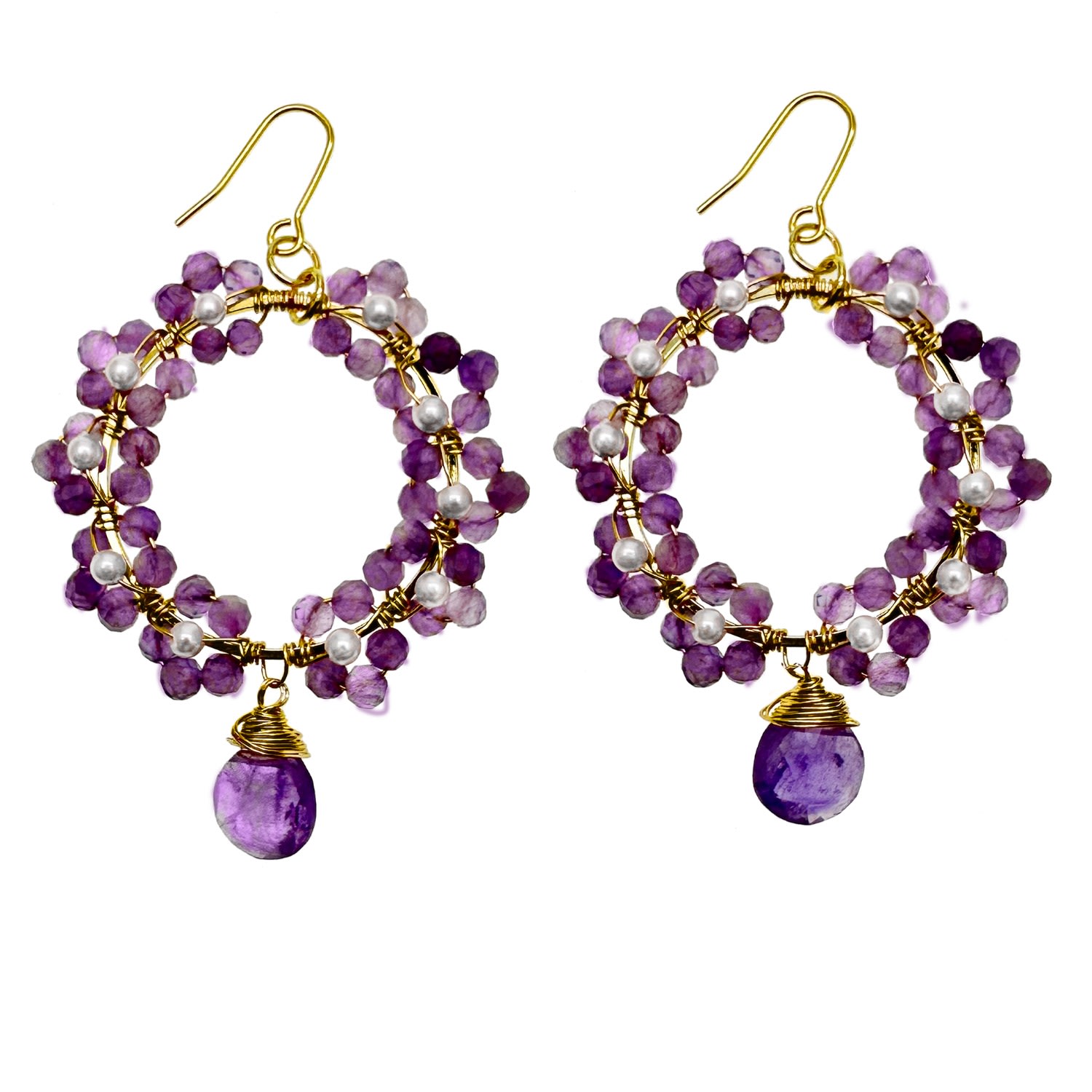 Women’s Pink / Purple Amethyst And Freshwater Handcrafted Flower Hoop Earrings Farra