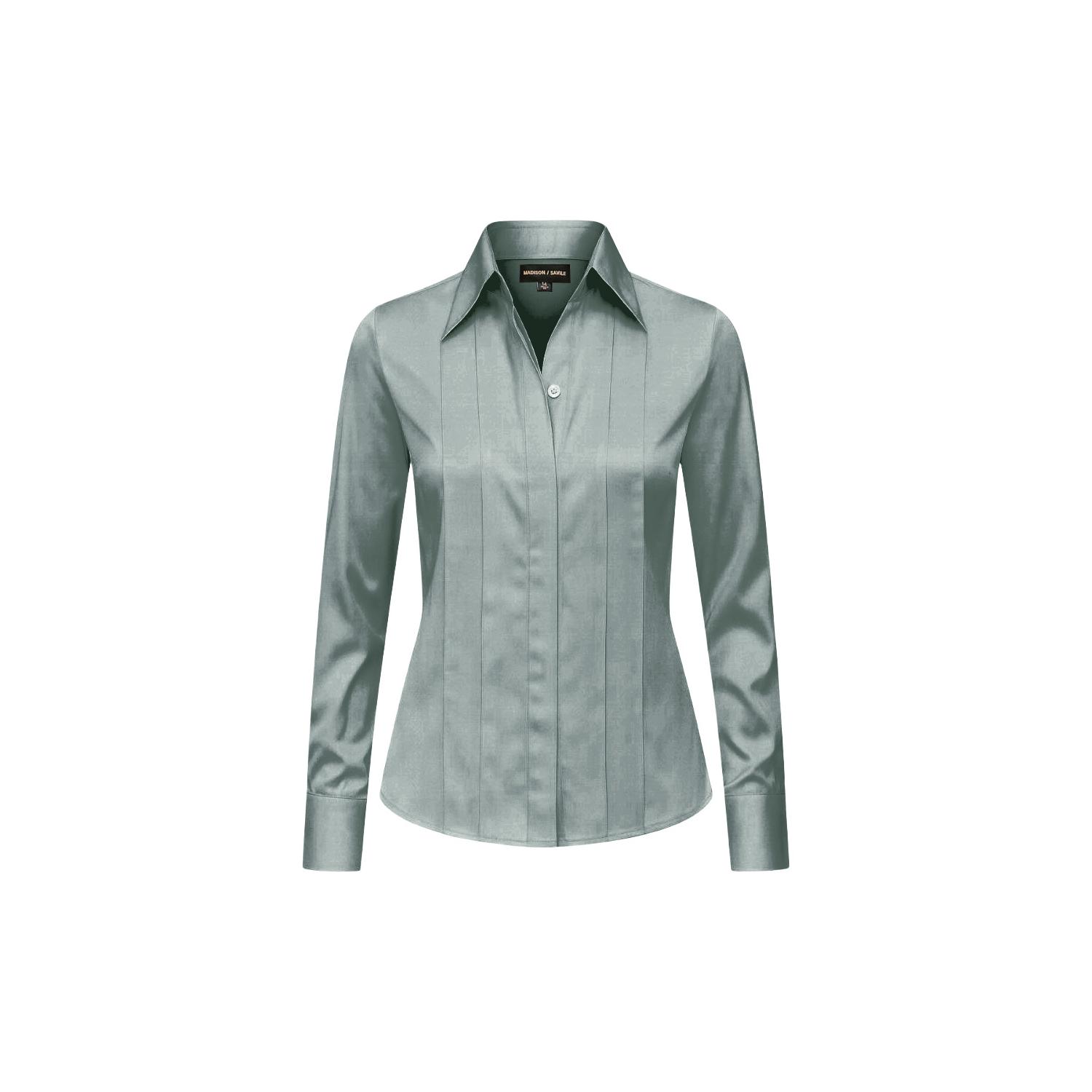 Madison / Savile Women's Sterling Blue Regent Pleated Satin French Cuff Shirt Two In Blue