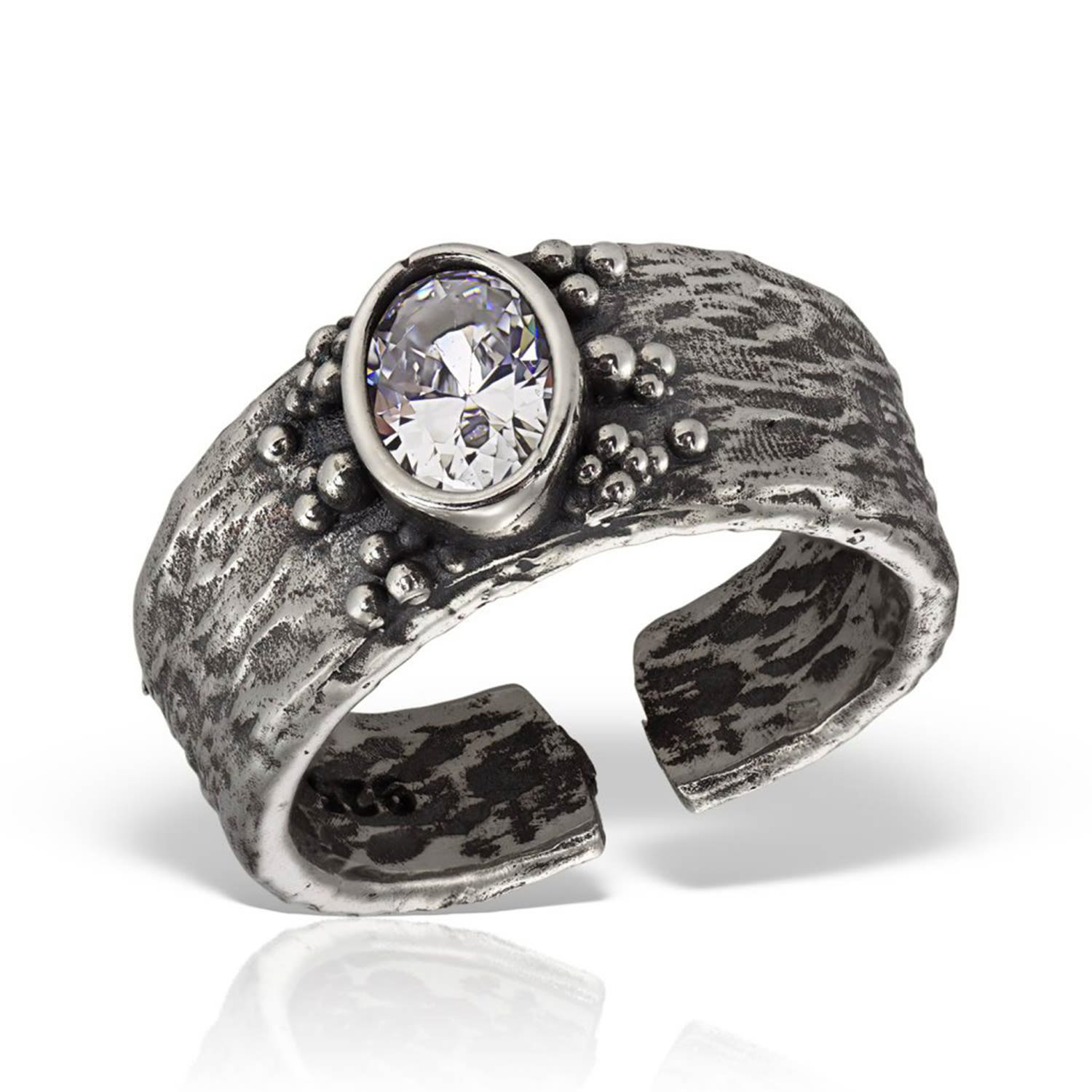 Women’s Black / Grey / Silver Amonar Clear Band Ring, Sterling Silver Obsidian